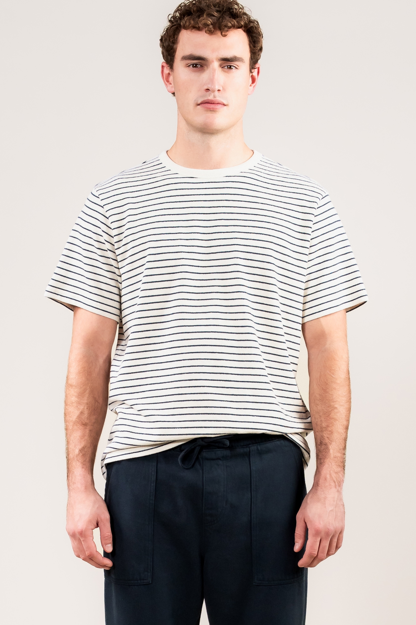 Image of Kuyichi mannen vegan T-Shirt Liam Gestreept Middernachtblauw