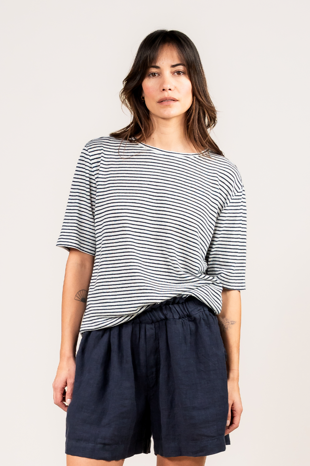 Kuyichi Damen vegan T-Shirt Olivia Gestreift Mitternachtsblau