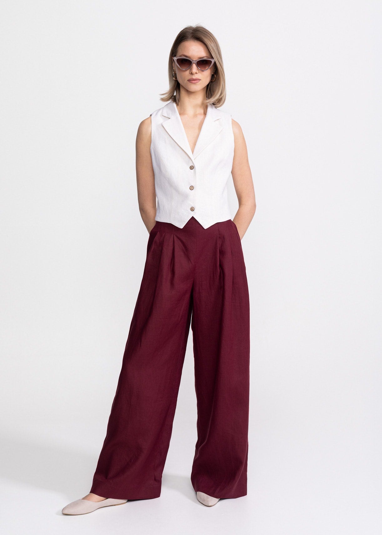 De IONESCU womens vegan Pants High Waist Deva Bordeaux