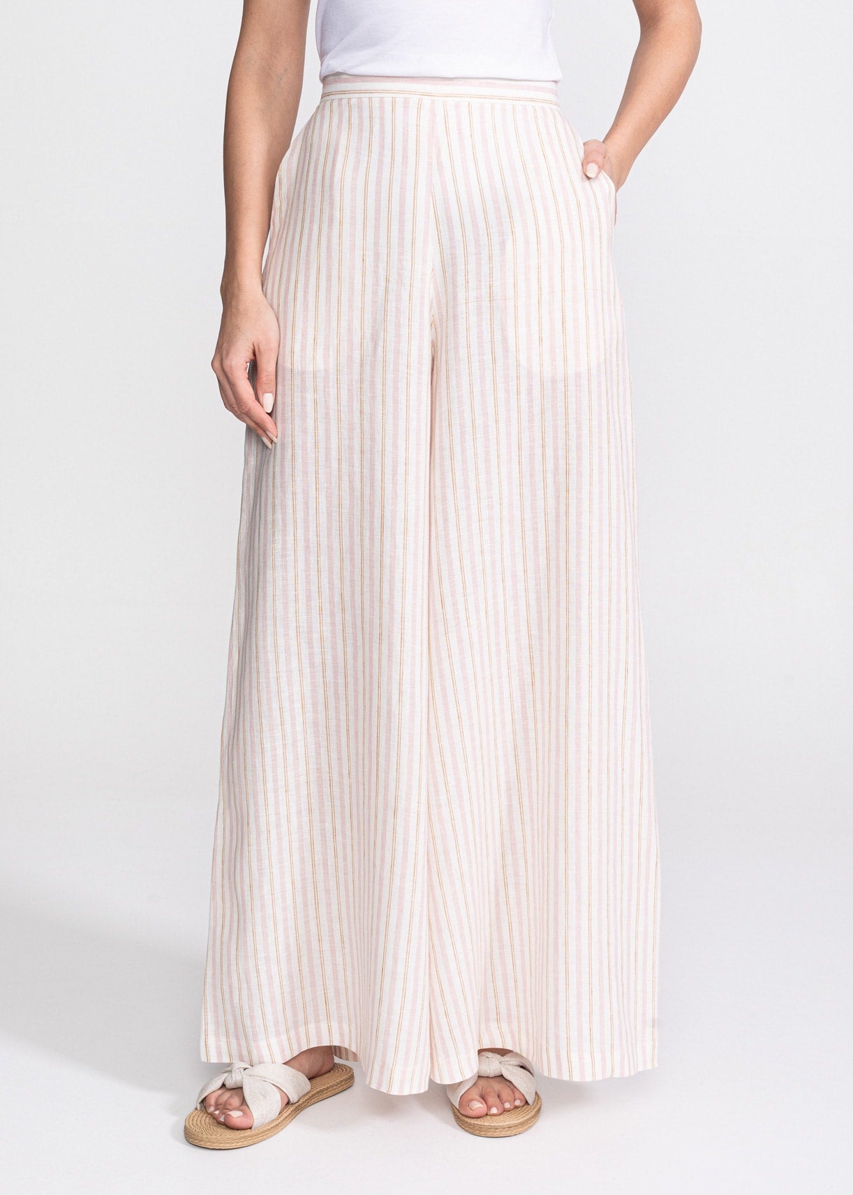 De IONESCU womens vegan Pants Palazzo Linen Pink Golden Stripes