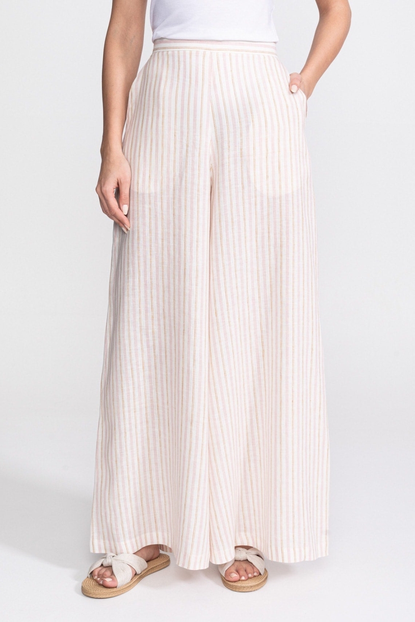 De IONESCU Damen vegan Hose Palazzo Leinen Rosa Goldene Streifen
