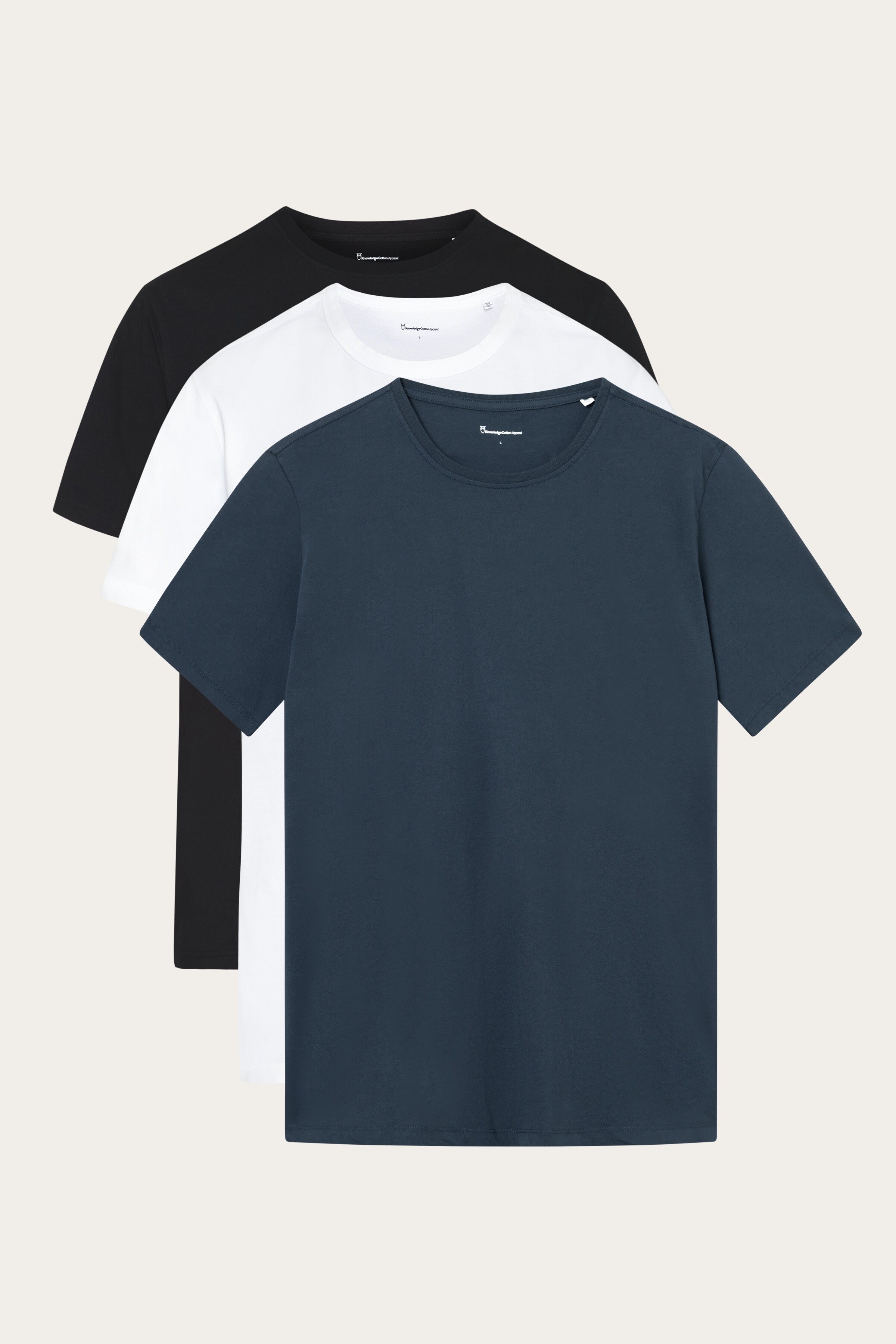 KnowledgeCotton Apparel Herren vegan Multipack 3x T-Shirt Herren Core Black, White, Navy