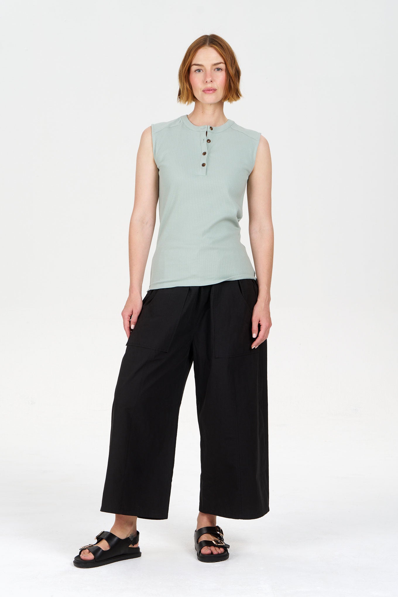 KOMODO womens vegan Tank Top Tina Rib Green