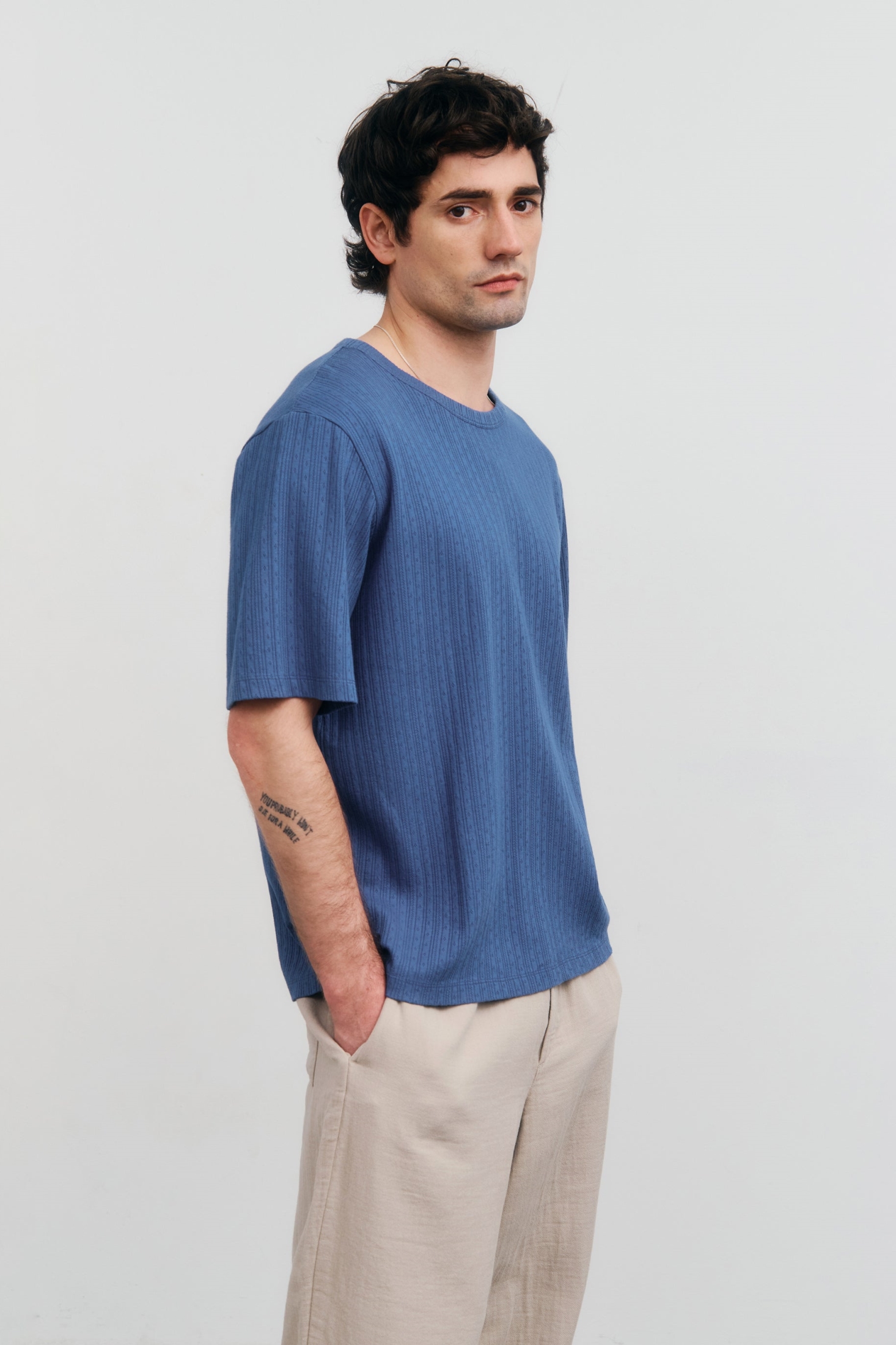 Rotholz Herren vegan T-Shirt Gerippt Blau