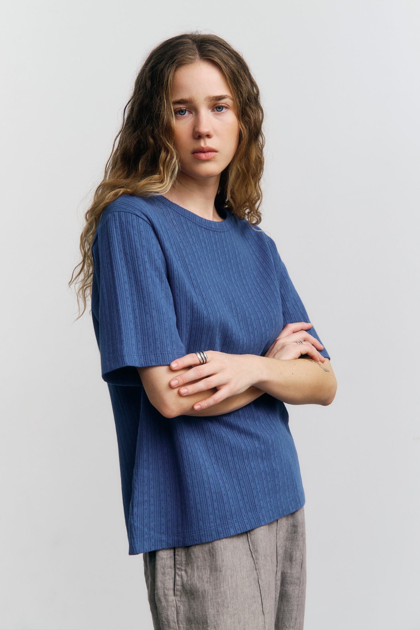Rotholz Damen vegan T-Shirt Gerippt Blau