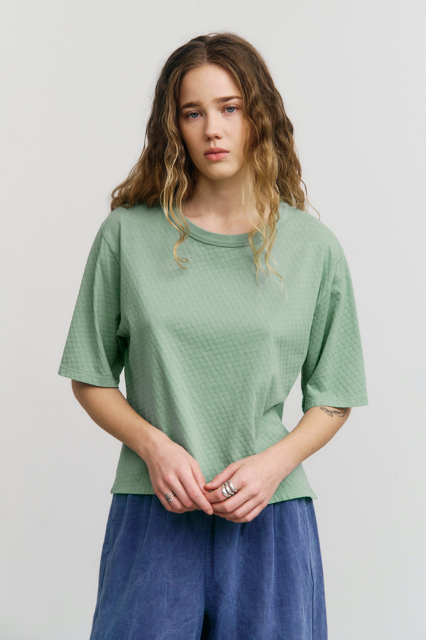 Rotholz Damen vegan T-Shirt Textured Seafoam Green