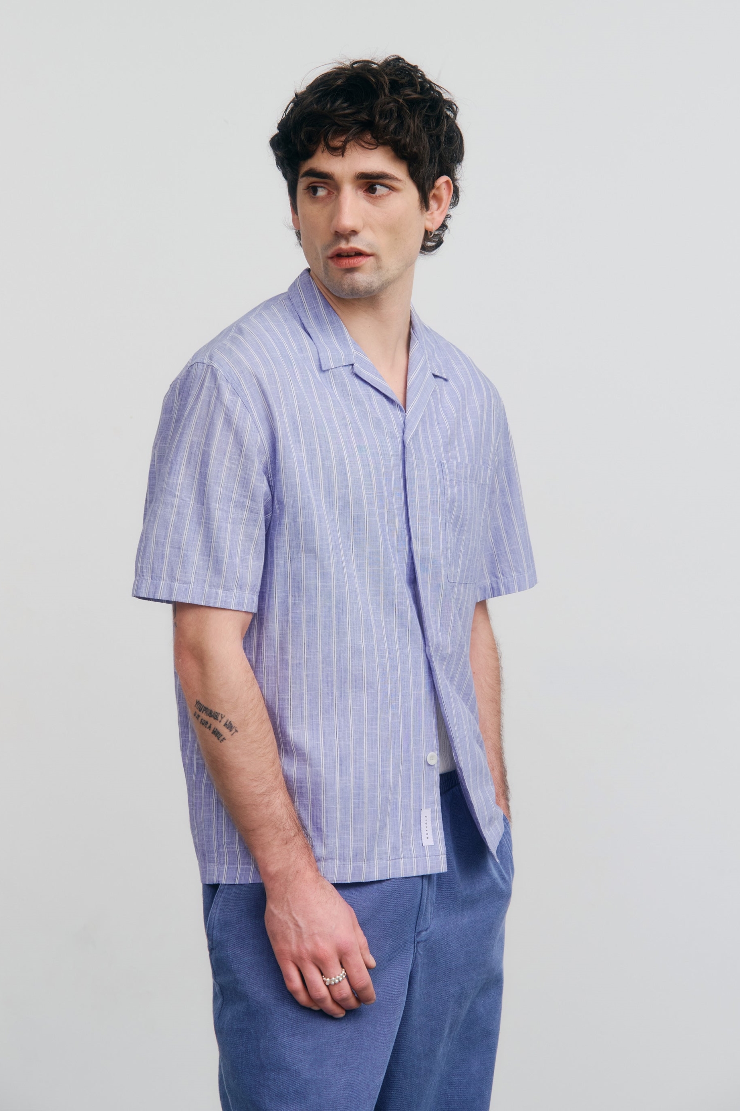 Rotholz Herren vegan Hemd Bowling Blue Stripe
