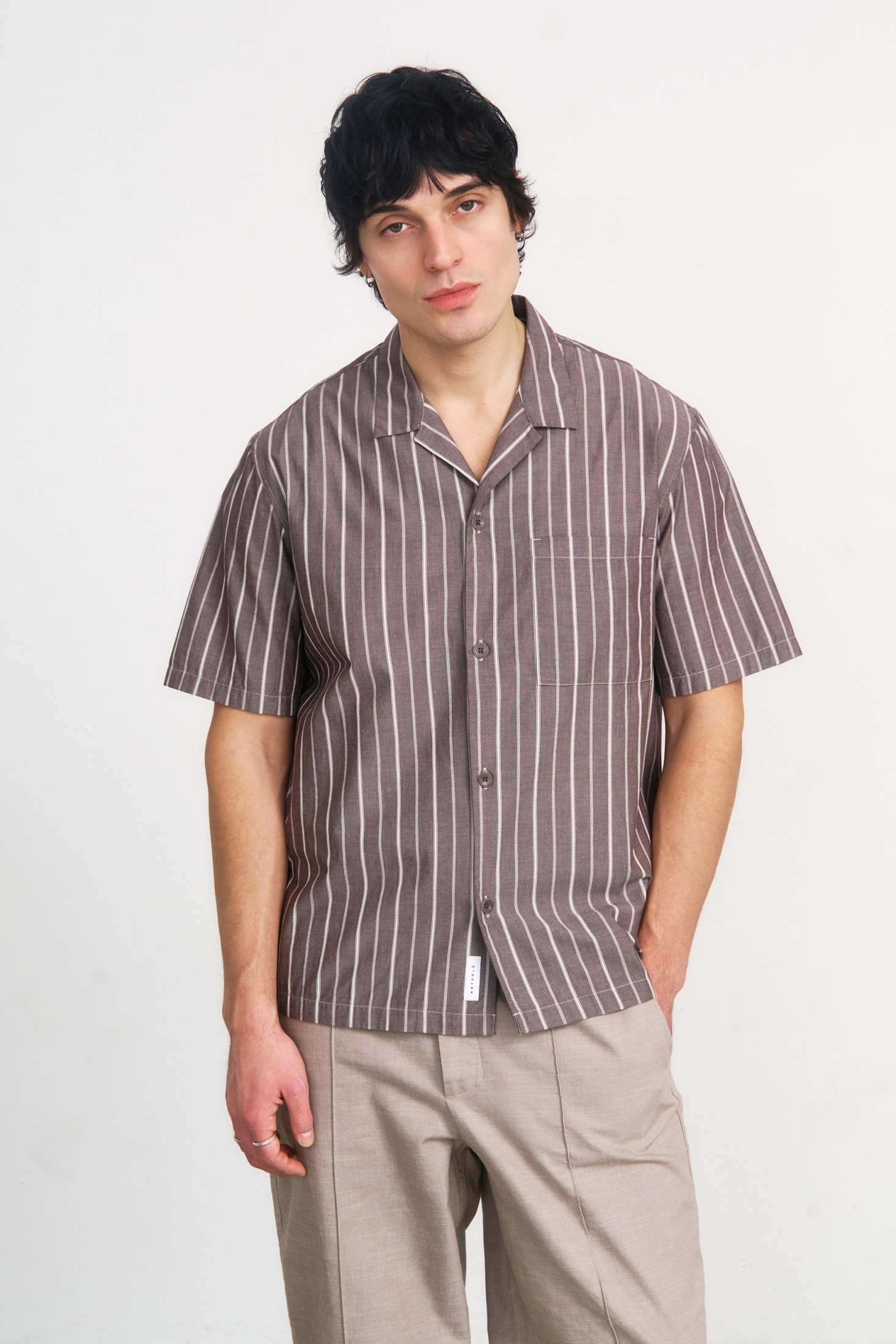 Rotholz Herren vegan Hemd Bowling Braun Gestreift