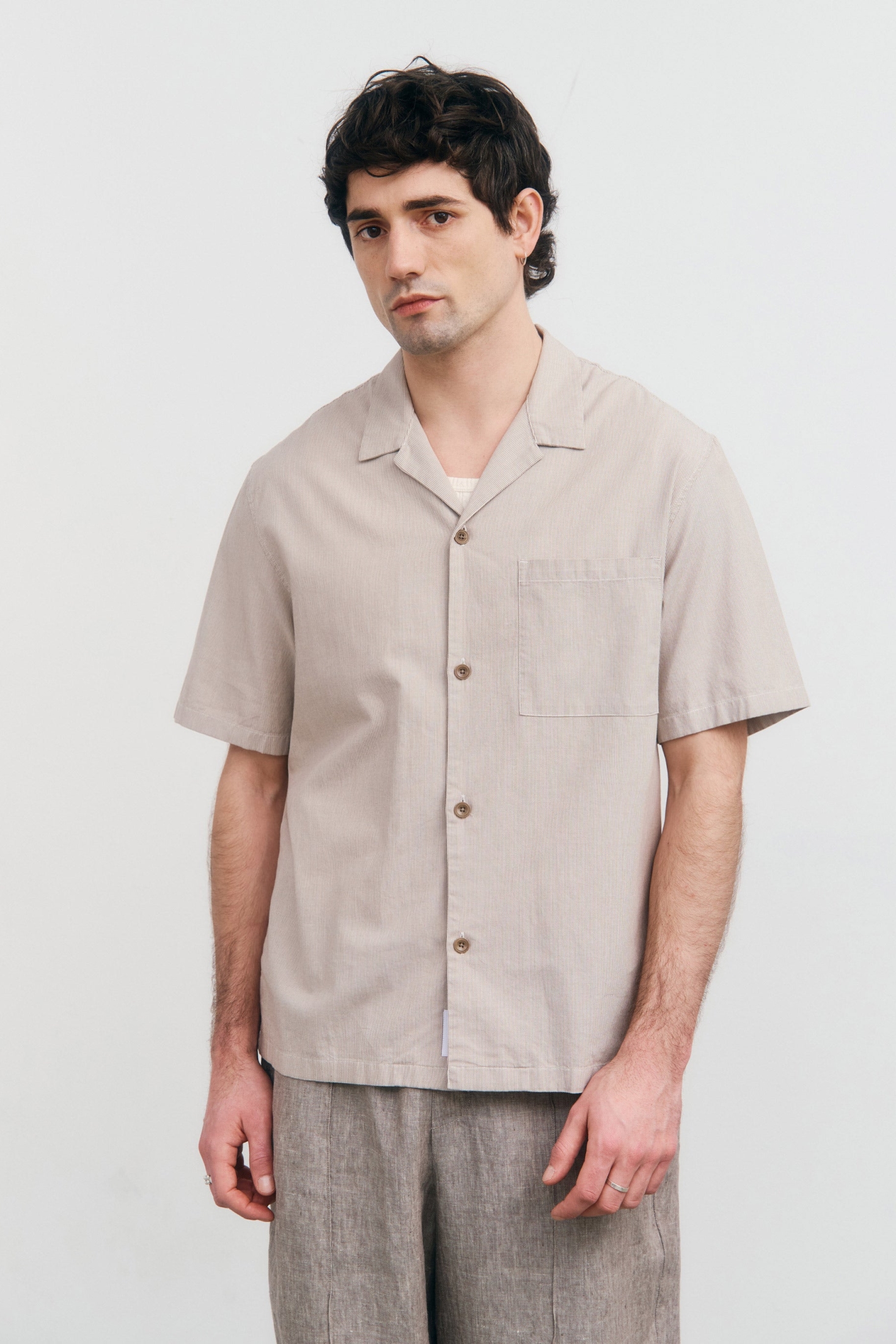 Rotholz Herren vegan Hemd Bowling Beige Gestreift