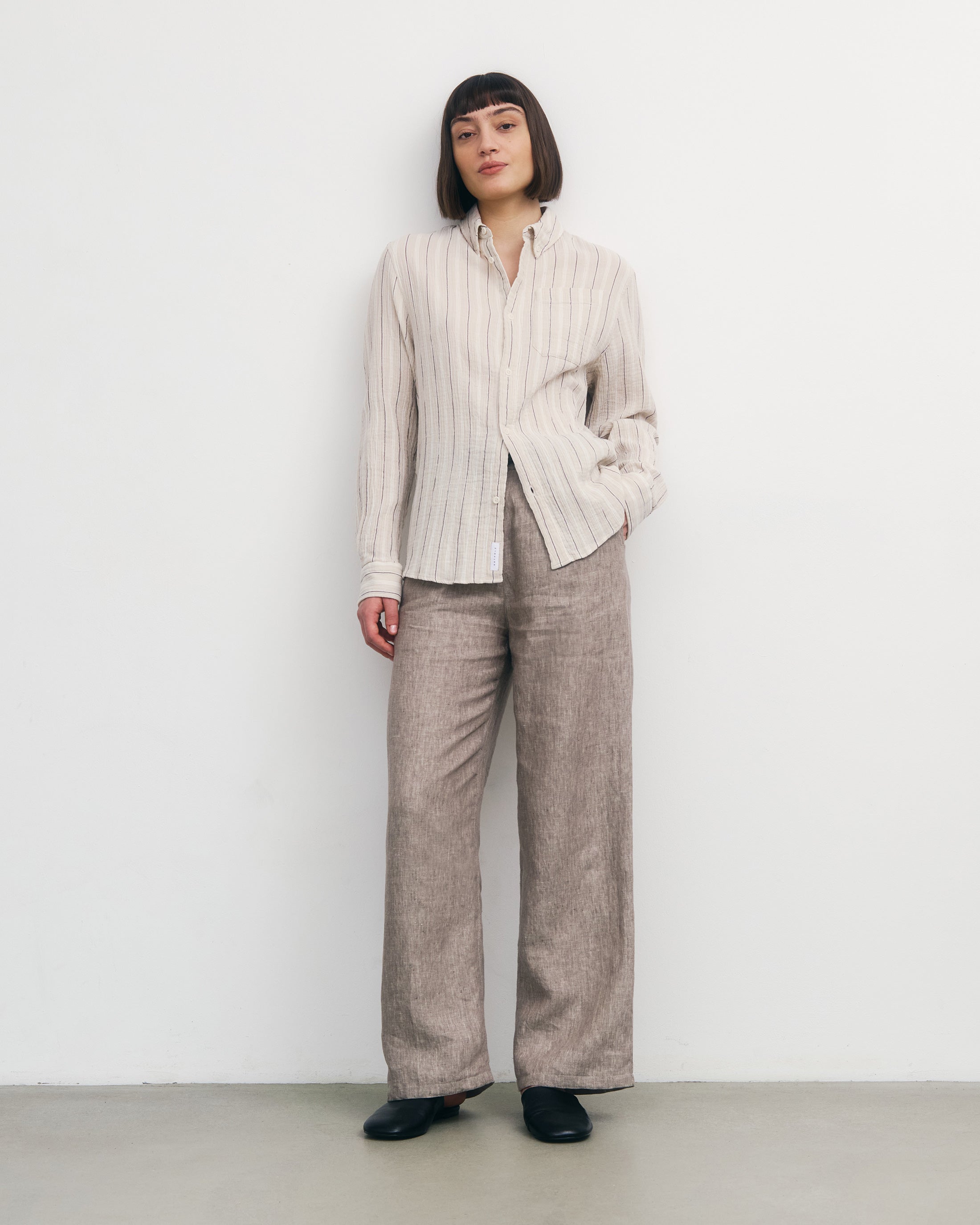 Rotholz womens vegan Shirt Muslin Beige Stripe
