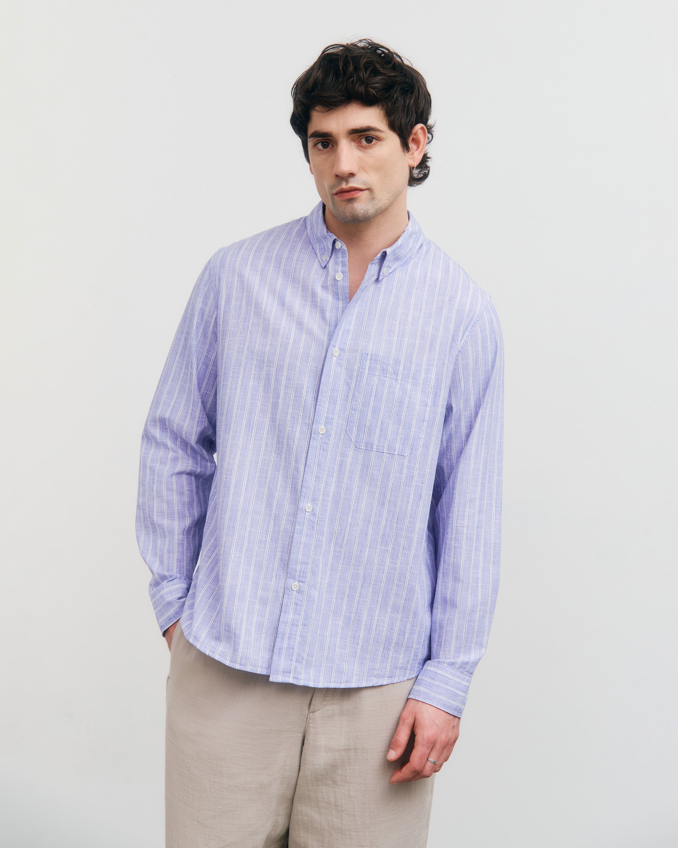 Rotholz men vegan Shirt Button Down Blue Stripe