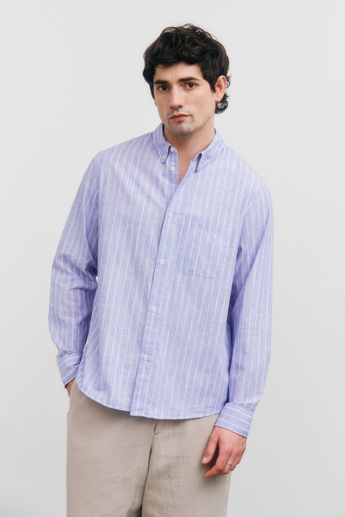 Rotholz Herren vegan Hemd Button Down Blau Gestreift