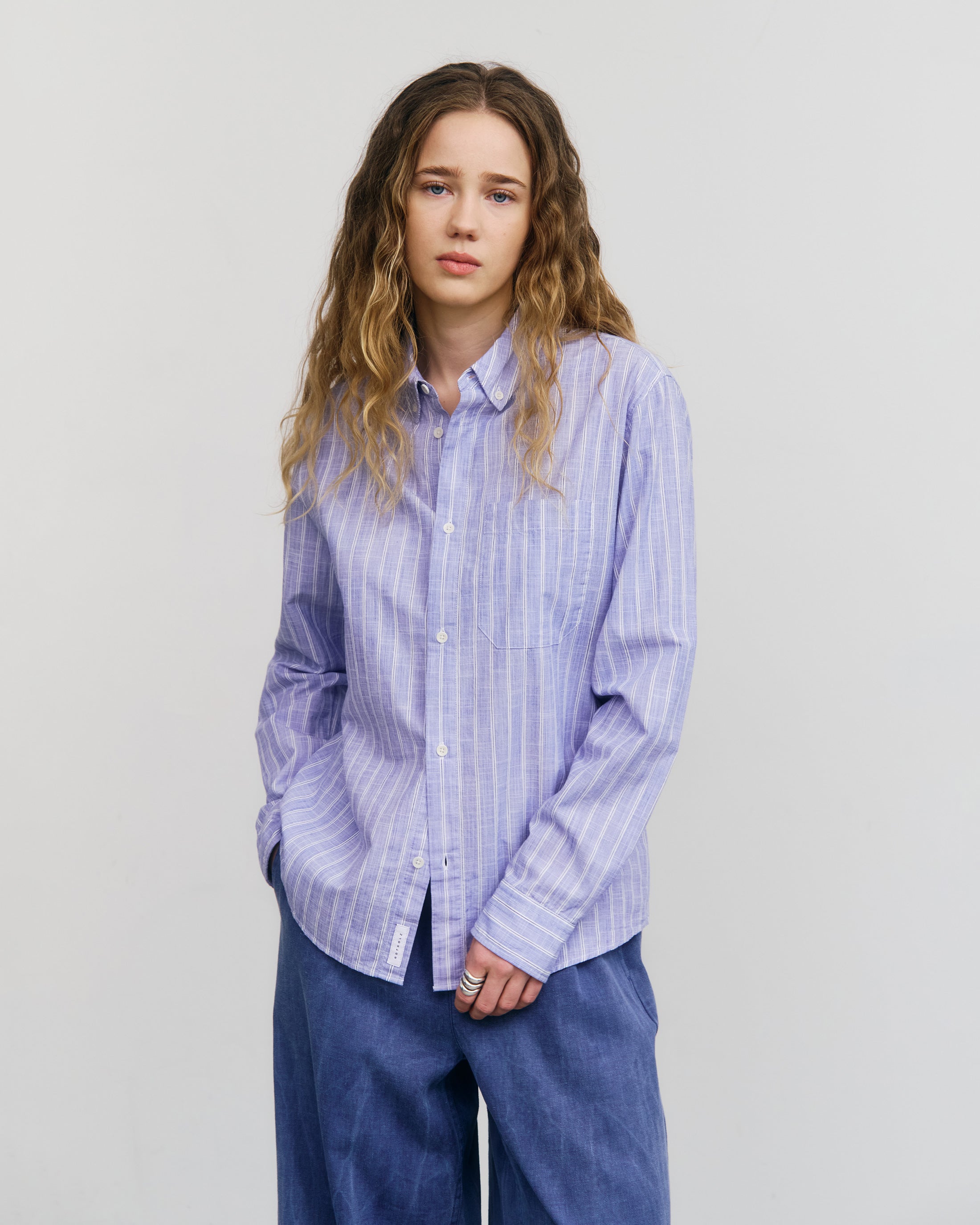 Rotholz womens vegan Shirt Button Down Blue Stripe