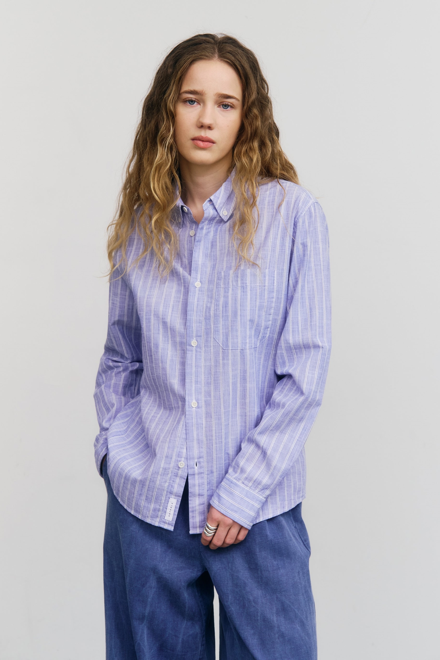 Image of Rotholz dames vegan Overhemd Met Knoopsluiting En Blauwe Strepen