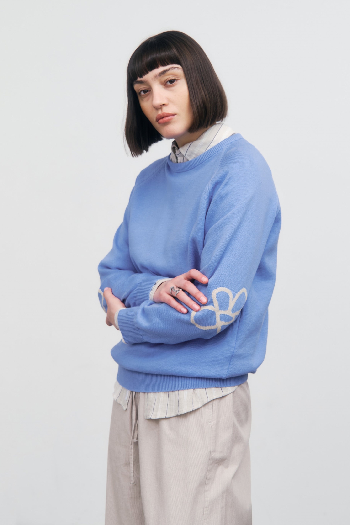 Rotholz Damen vegan Strickpullover Blume Blau
