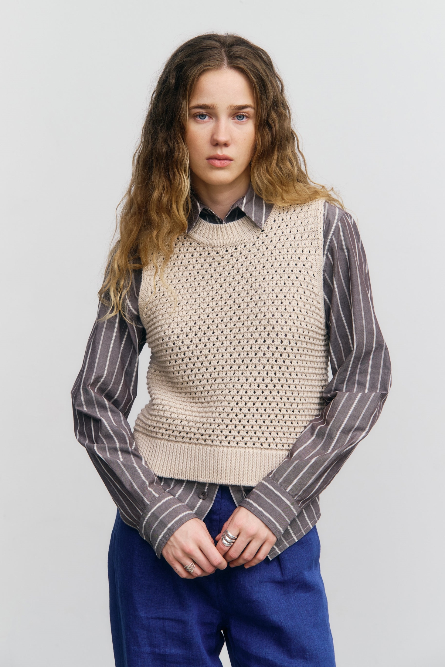 Image of Rotholz dames vegan Gebreid Vest Kort, Naturel Wit