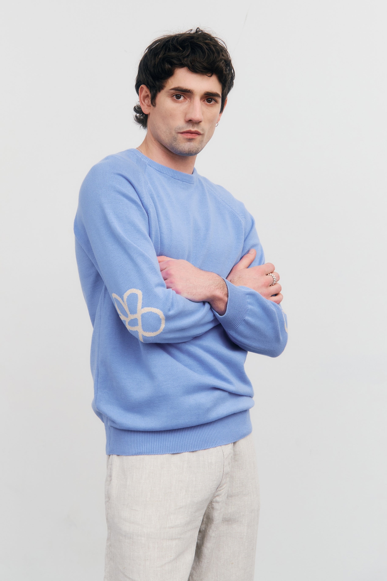 Rotholz Herren vegan Strickpullover Blume Blau