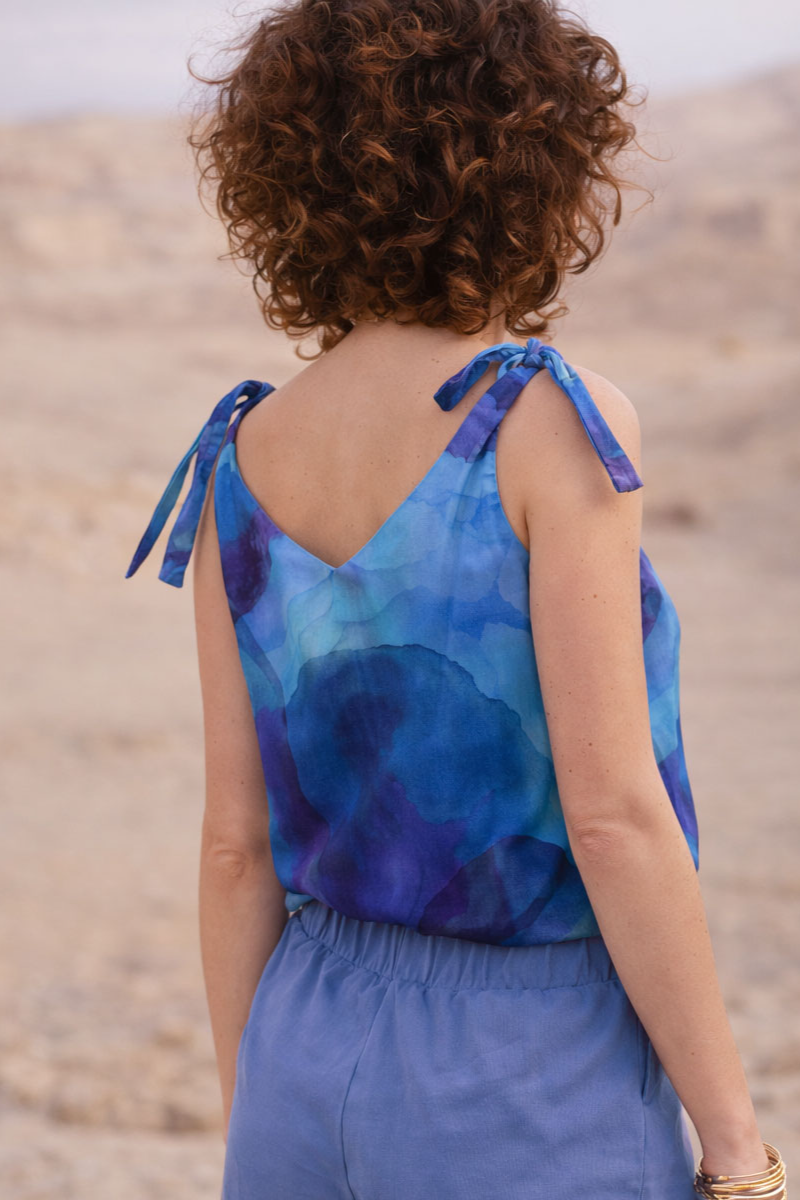 Image of WiDDA dames vegan Top Slip Bowie Dark Clouds Blue