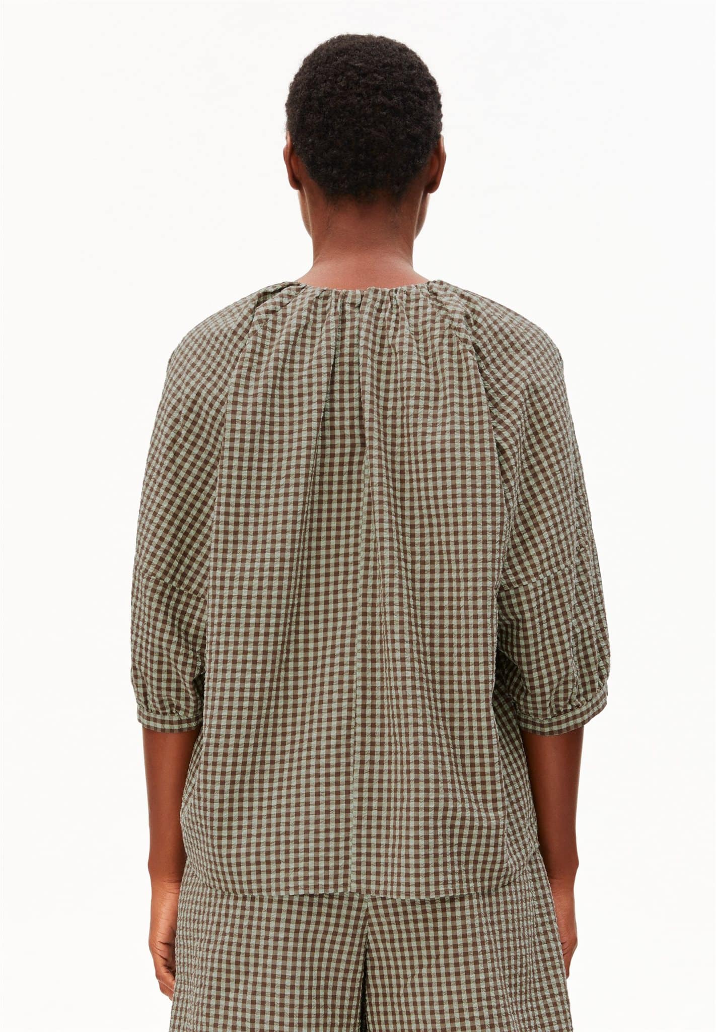 ARMEDANGELS womens vegan Blouse Vichy Seersucker Brown