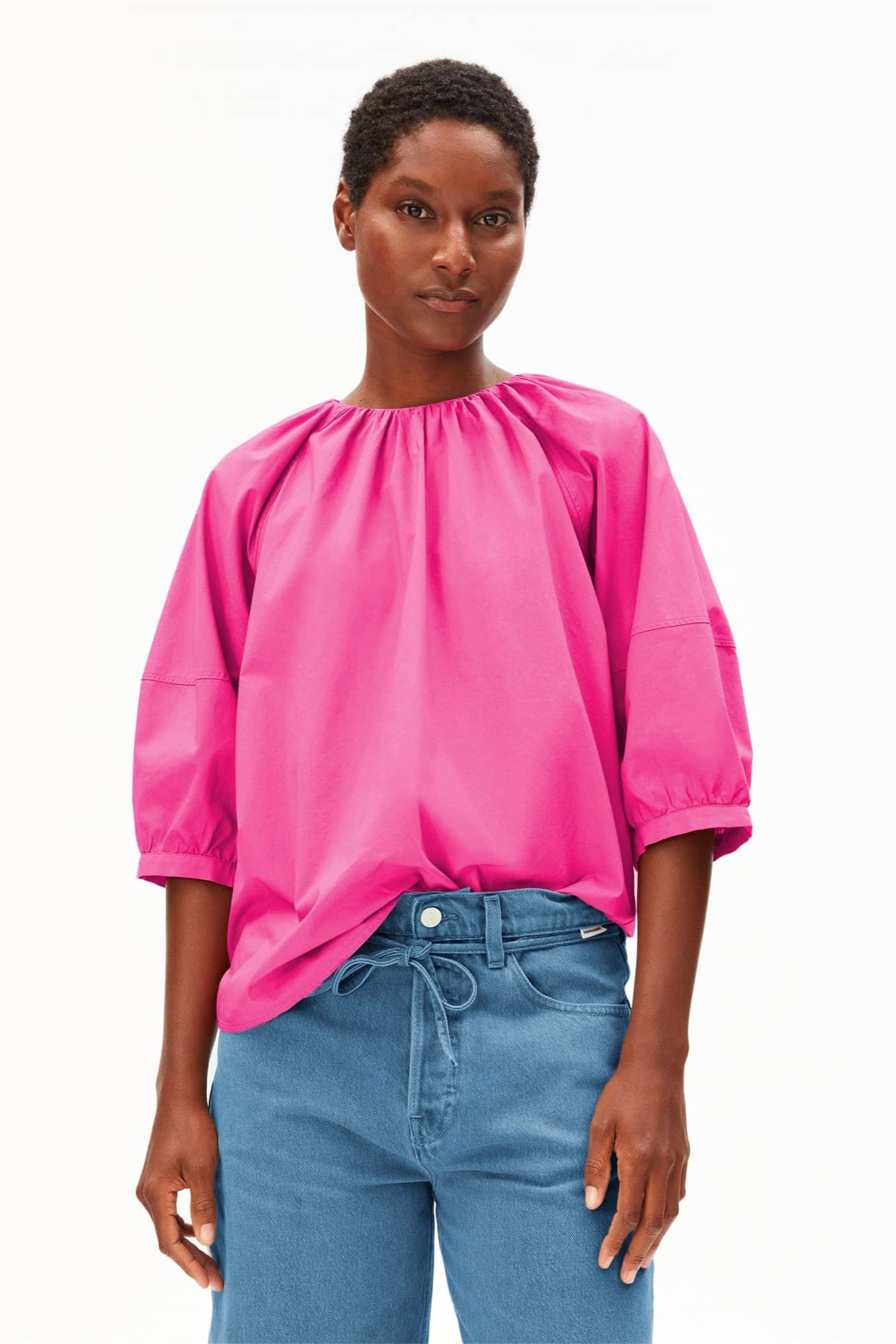 Image of ARMEDANGELS dames vegan Blouse Van Poplin Met Ballonmouwen Roze