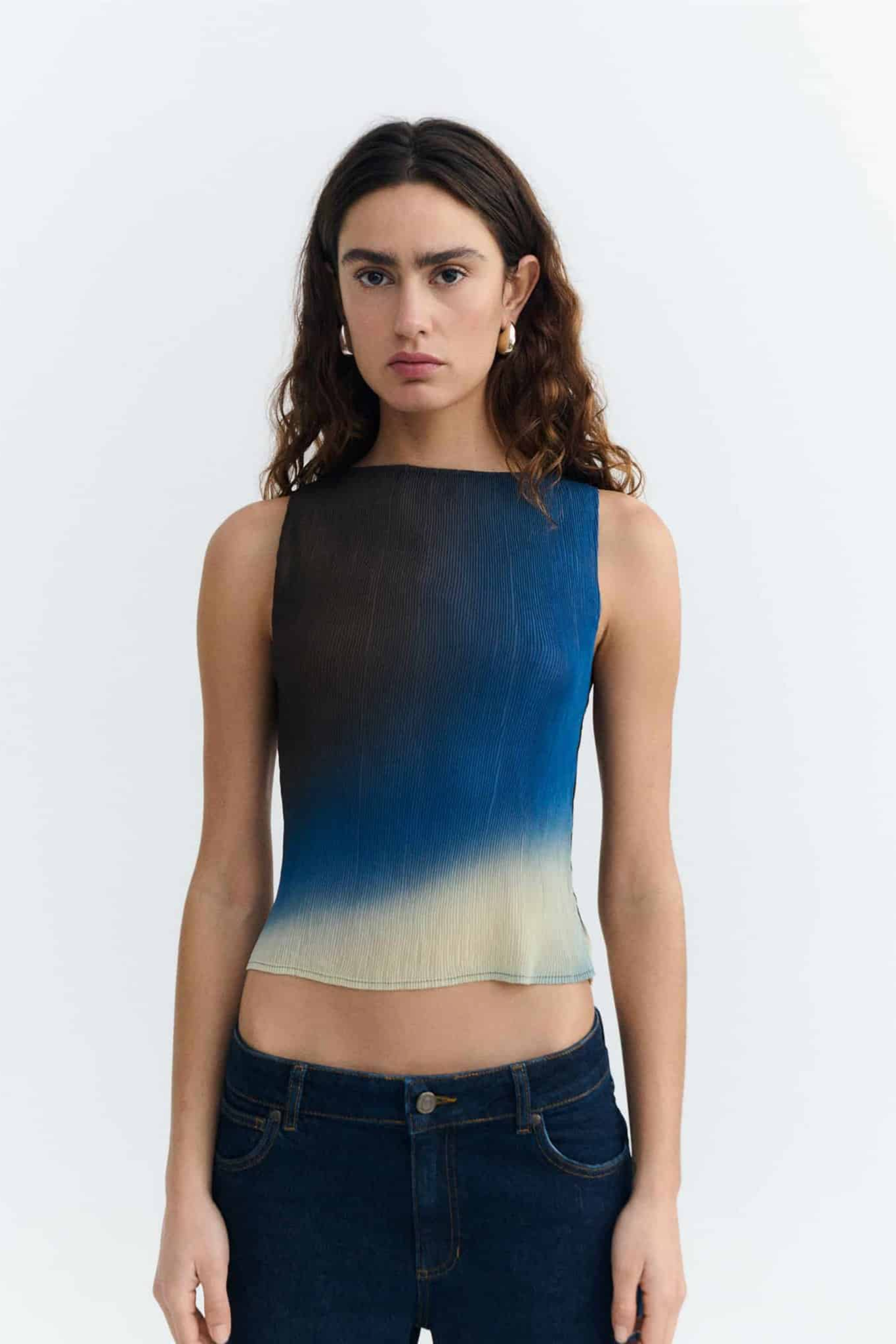 Image of Thinking MU dames vegan Top Dora Blauw/Zwart/Crème