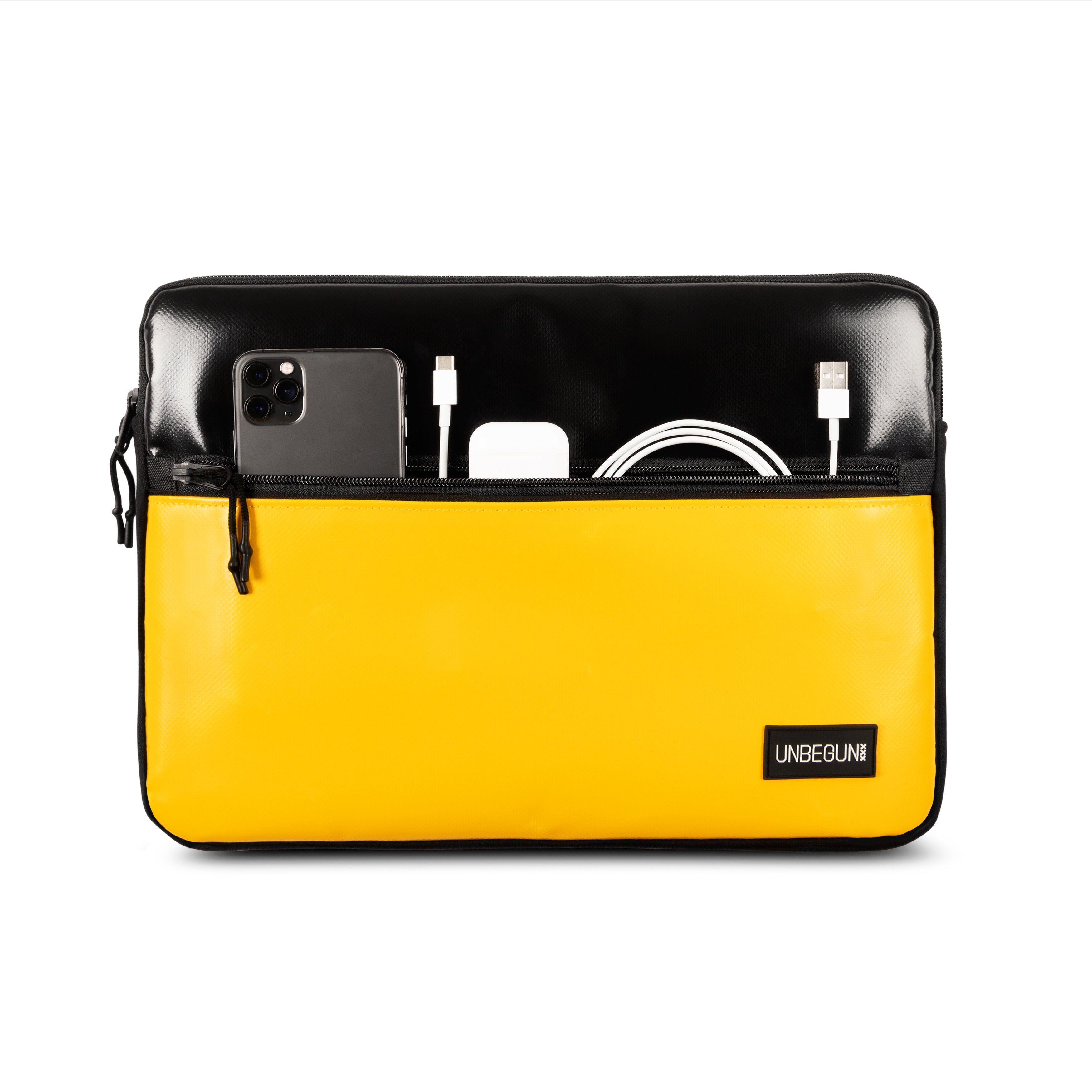 UNBEGUN men vegan Laptop Sleeve With Front Pocket Black/ Yellow