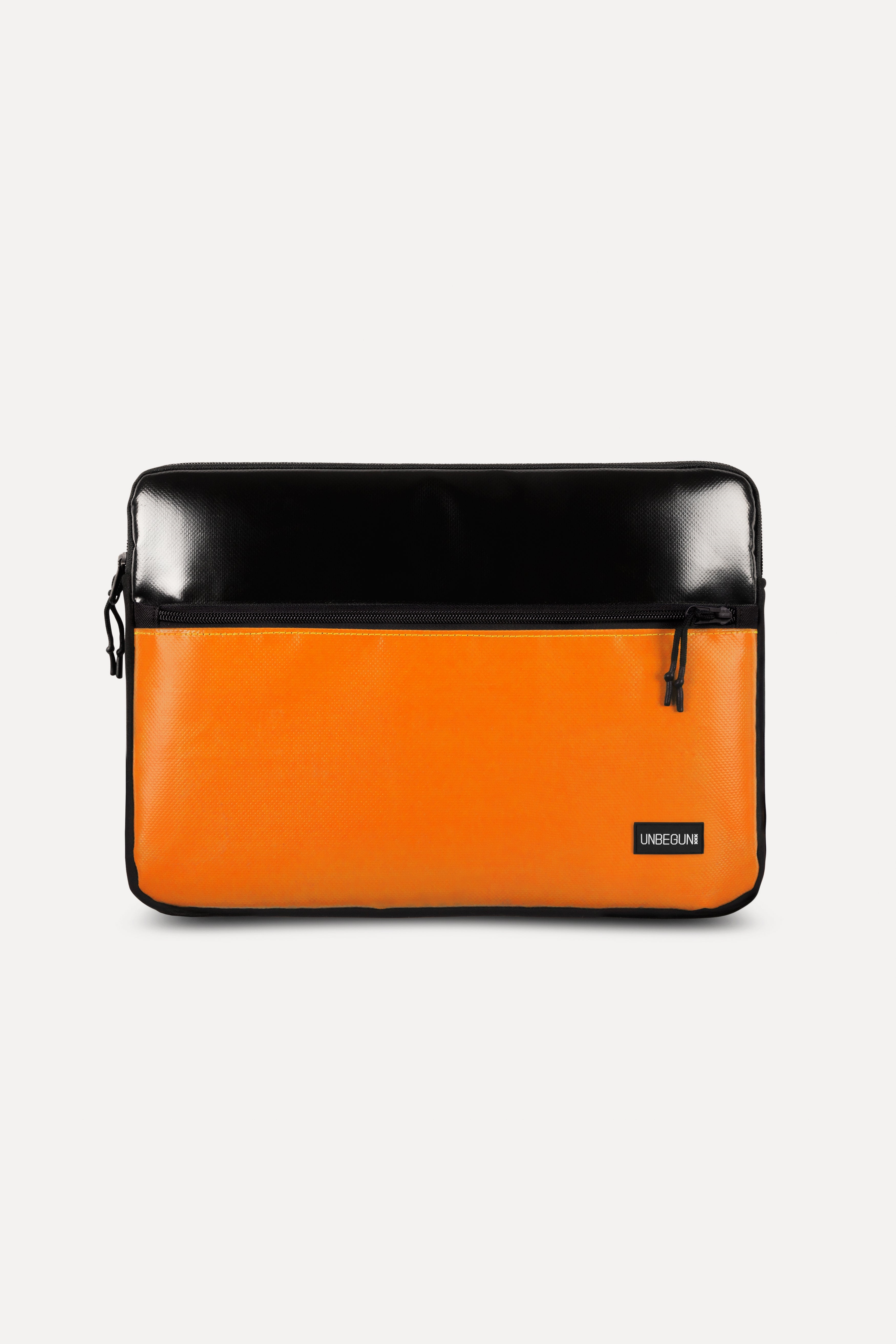 Image of UNBEGUN mannen vegan Laptophoes Met Voorvak Zwart/Oranje