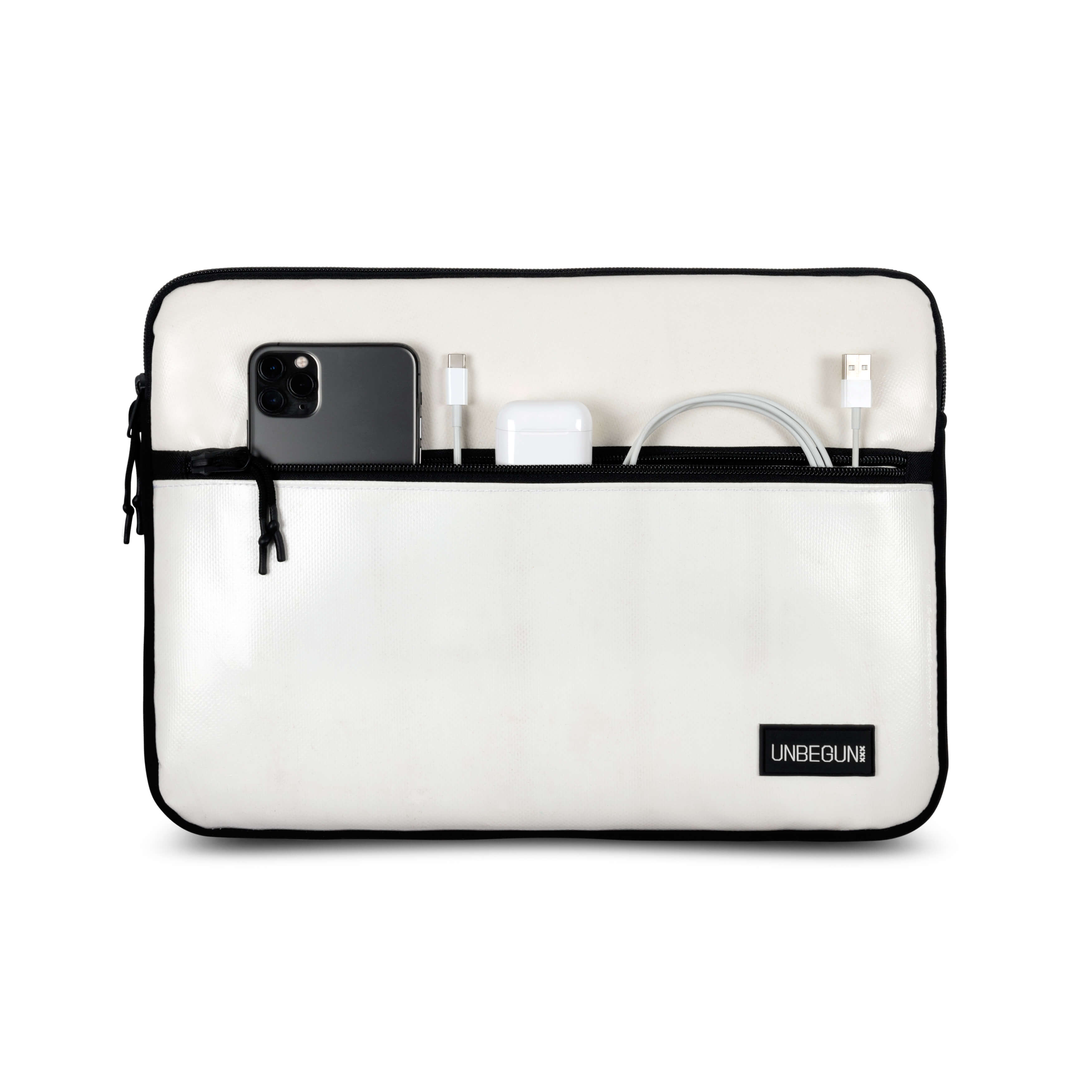 UNBEGUN men vegan Laptop Sleeve With Front Pocket White