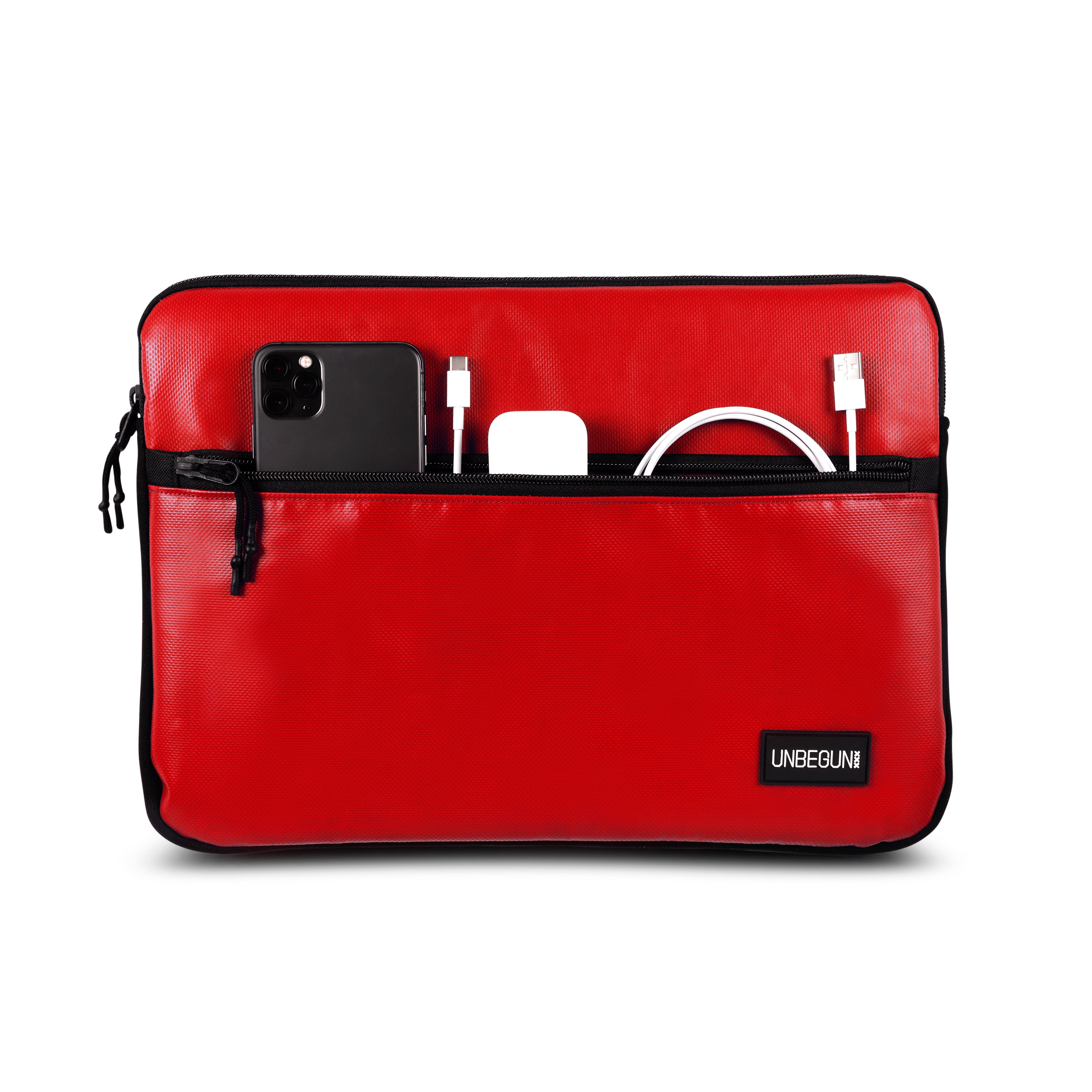 UNBEGUN men vegan Laptop Sleeve With Front Pocket Red