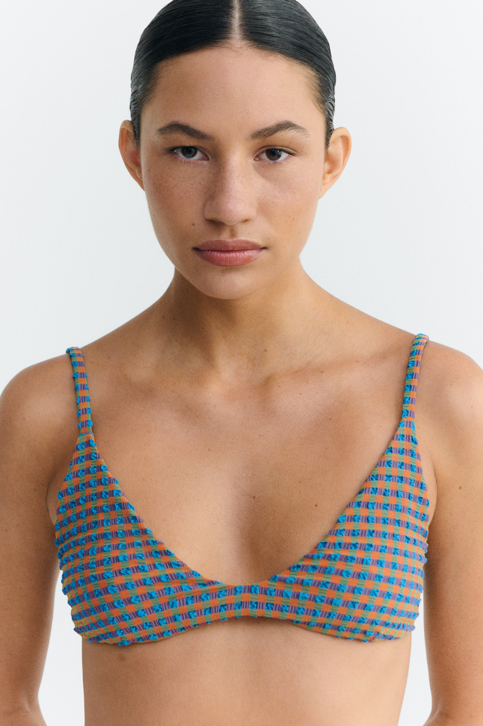 Thinking mu Damen vegan Bikinioberteil Positano Orange/ Blau