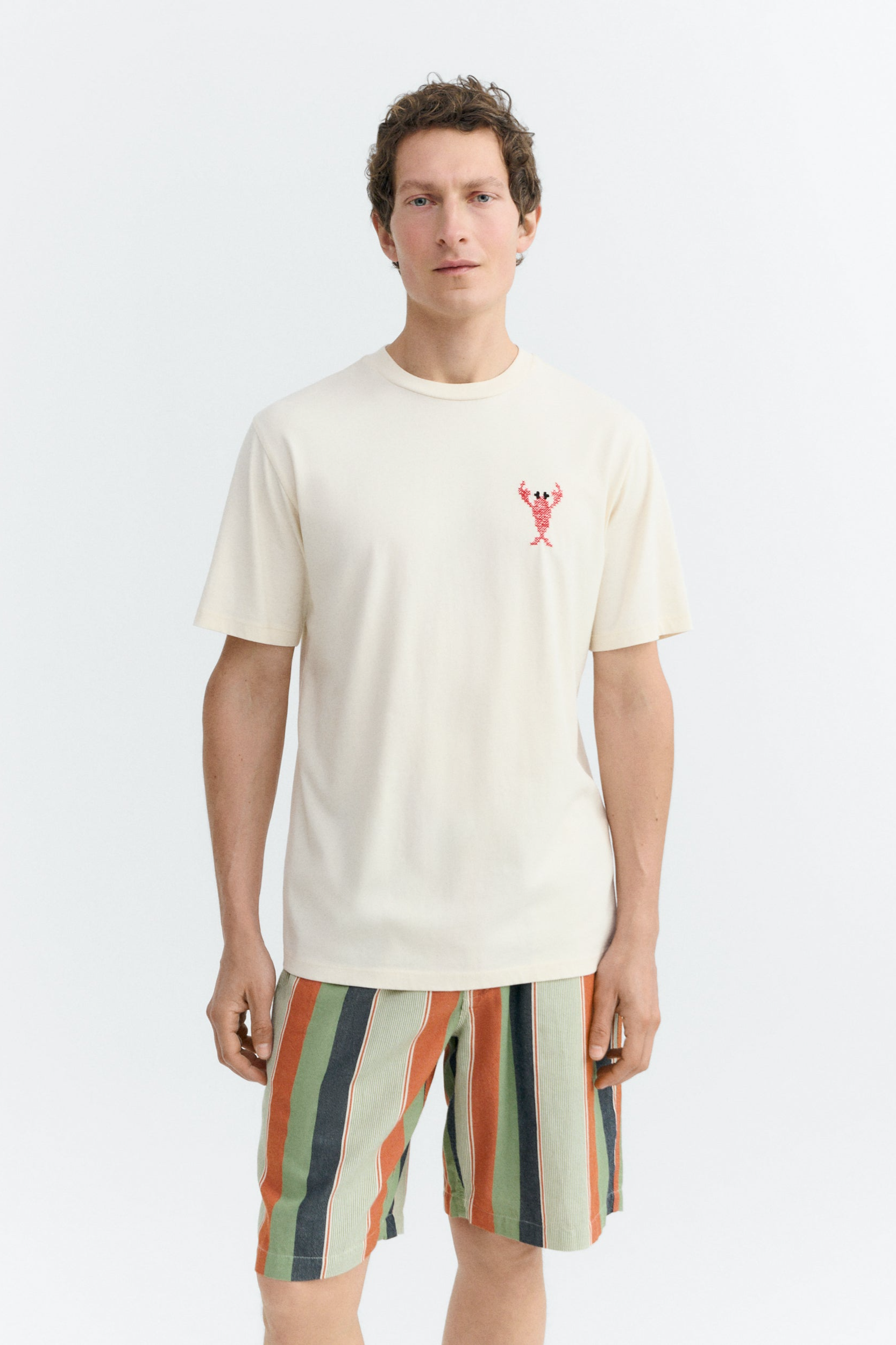 Image of Thinking MU mannen vegan T-Shirt Zach Lobster Geborduurd In Ecru