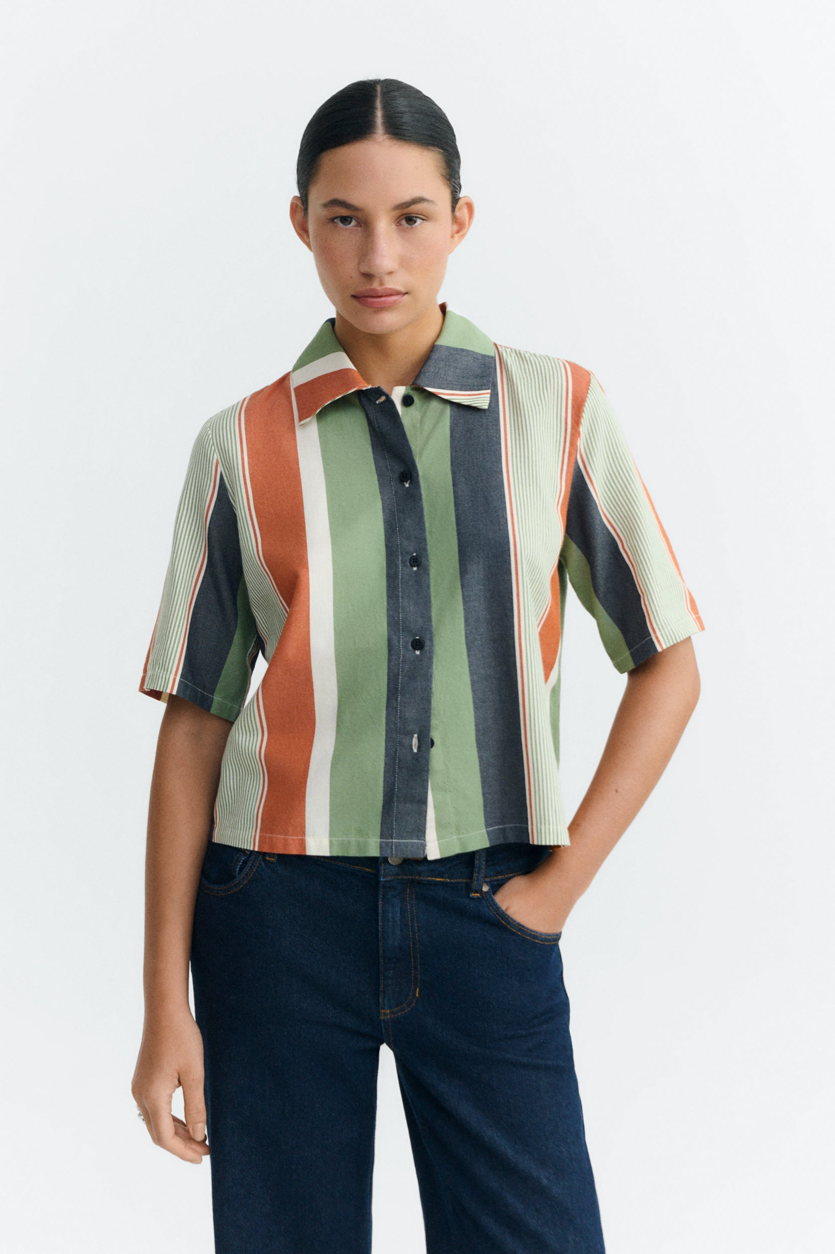 Image of Thinking MU dames vegan Blouseprint Ane Multicolor Strepen
