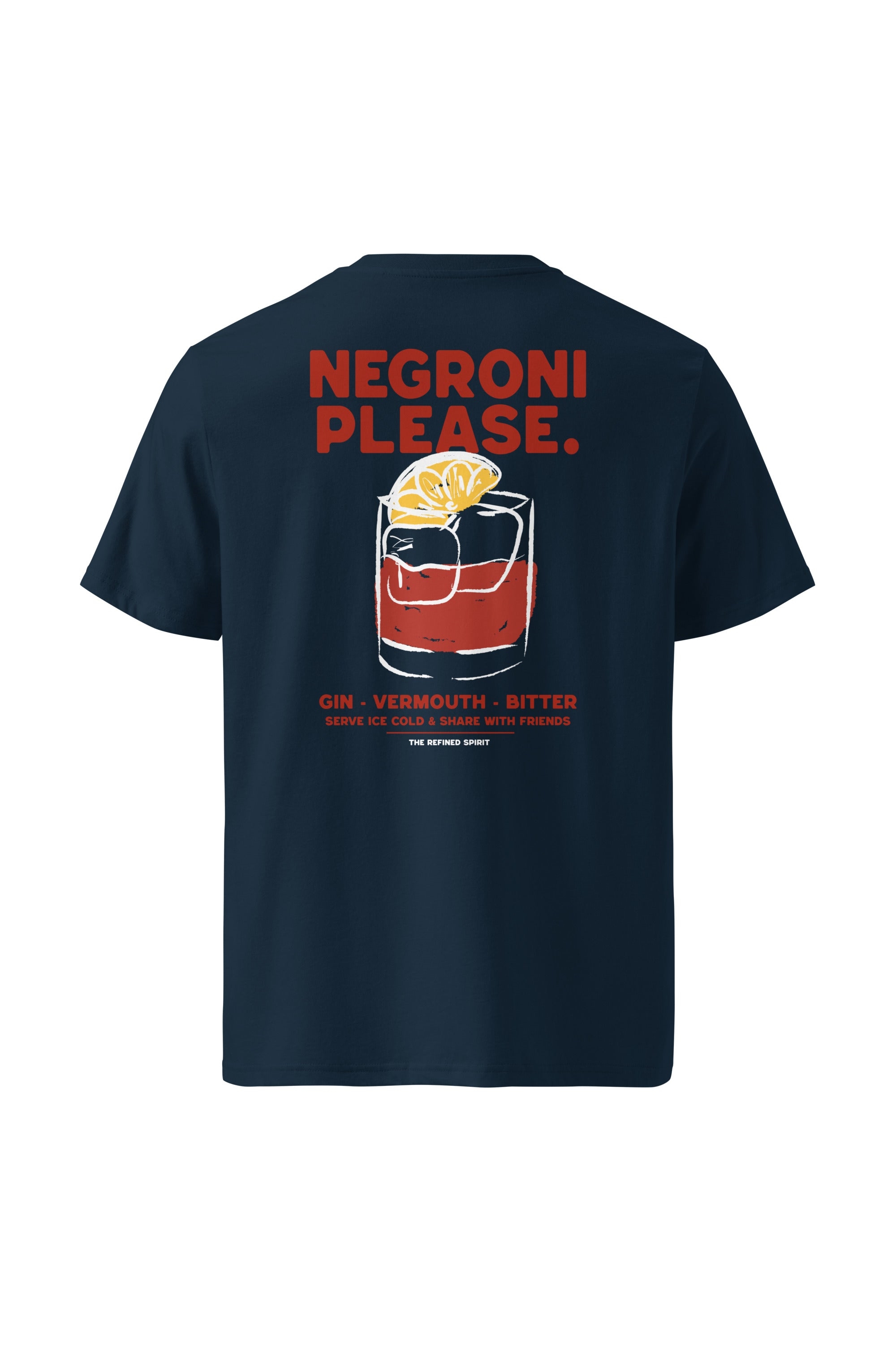 The Refined Spirit womens vegan T-Shirt Unisex Negroni Please French Navy