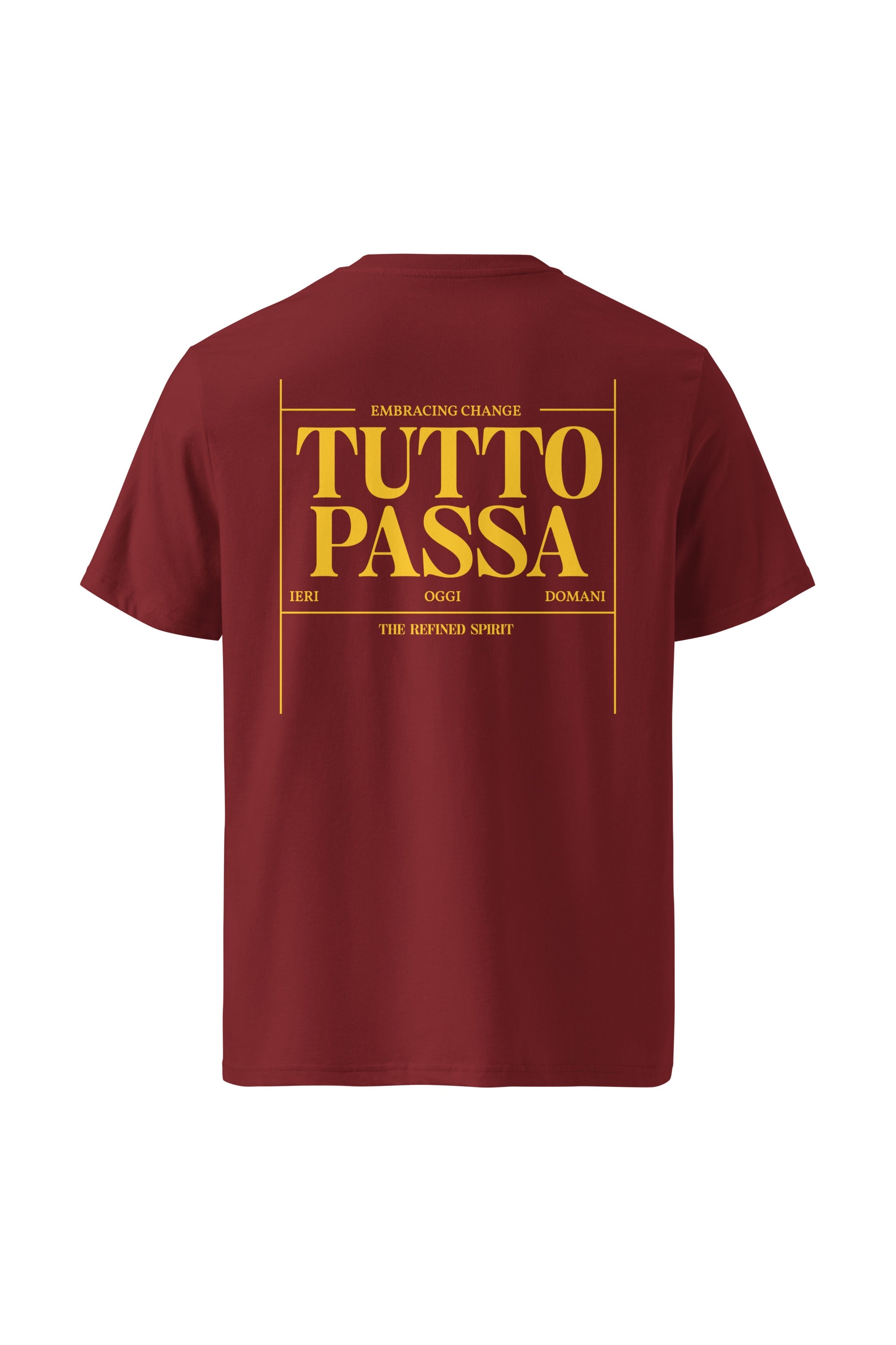 The Refined Spirit womens vegan T-Shirt Unisex Tutto Passa Burgundy