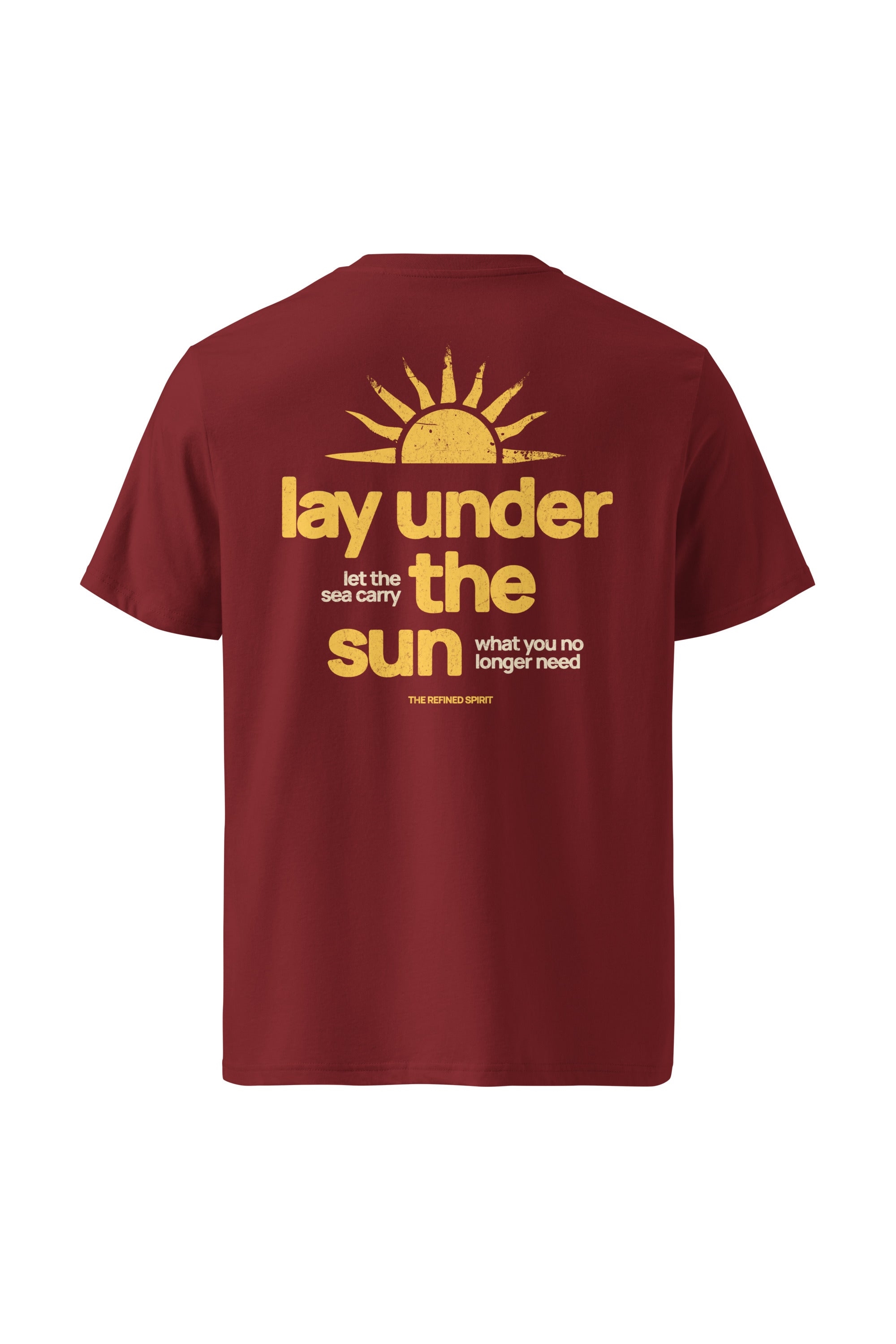 The Refined Spirit womens vegan T-Shirt Unisex Lay Under The Sun Burgundy