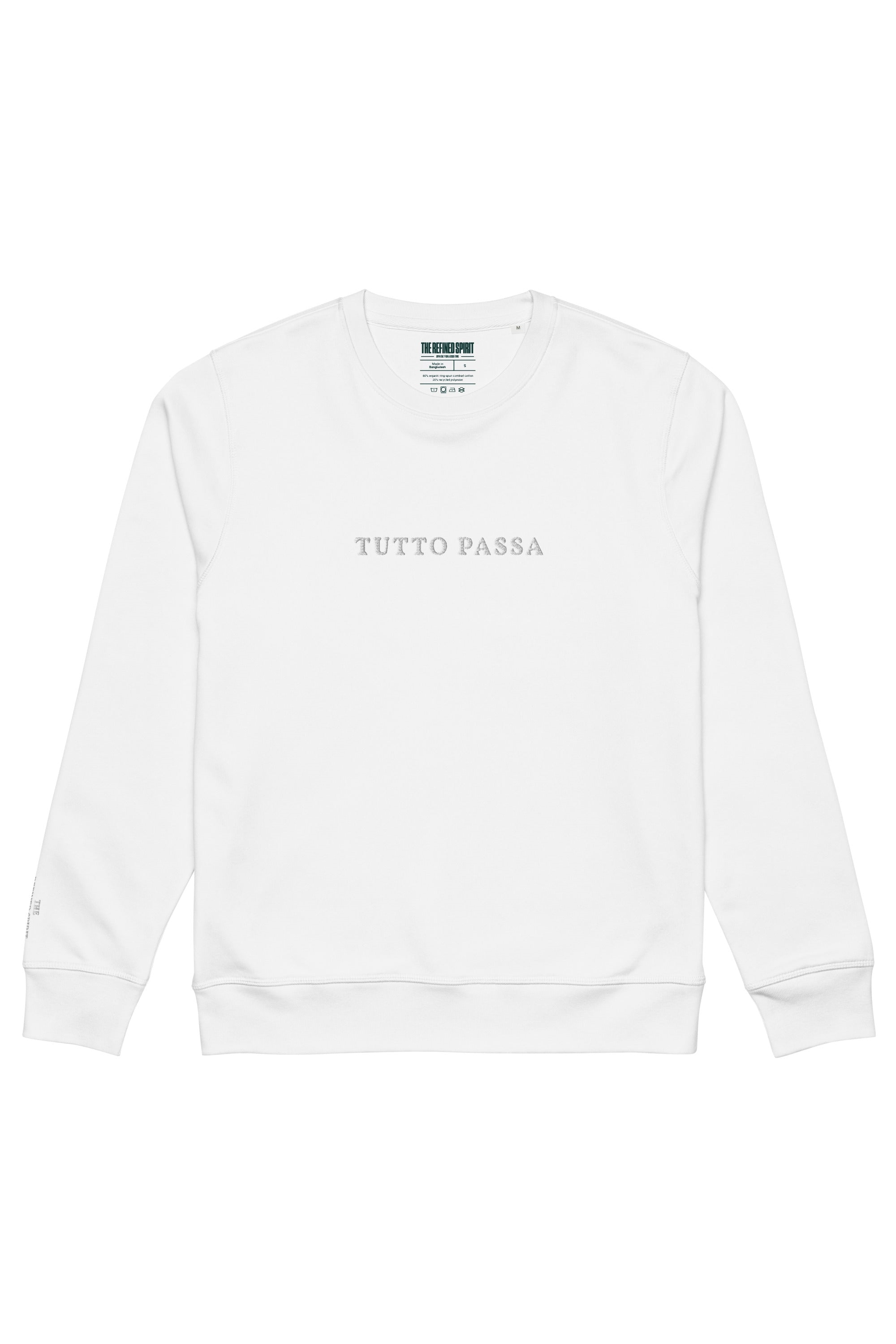 The Refined Spirit Damen vegan Sweatshirt Unisex Tutto Passa Gesticktes Wei&Atilde;Ÿ
