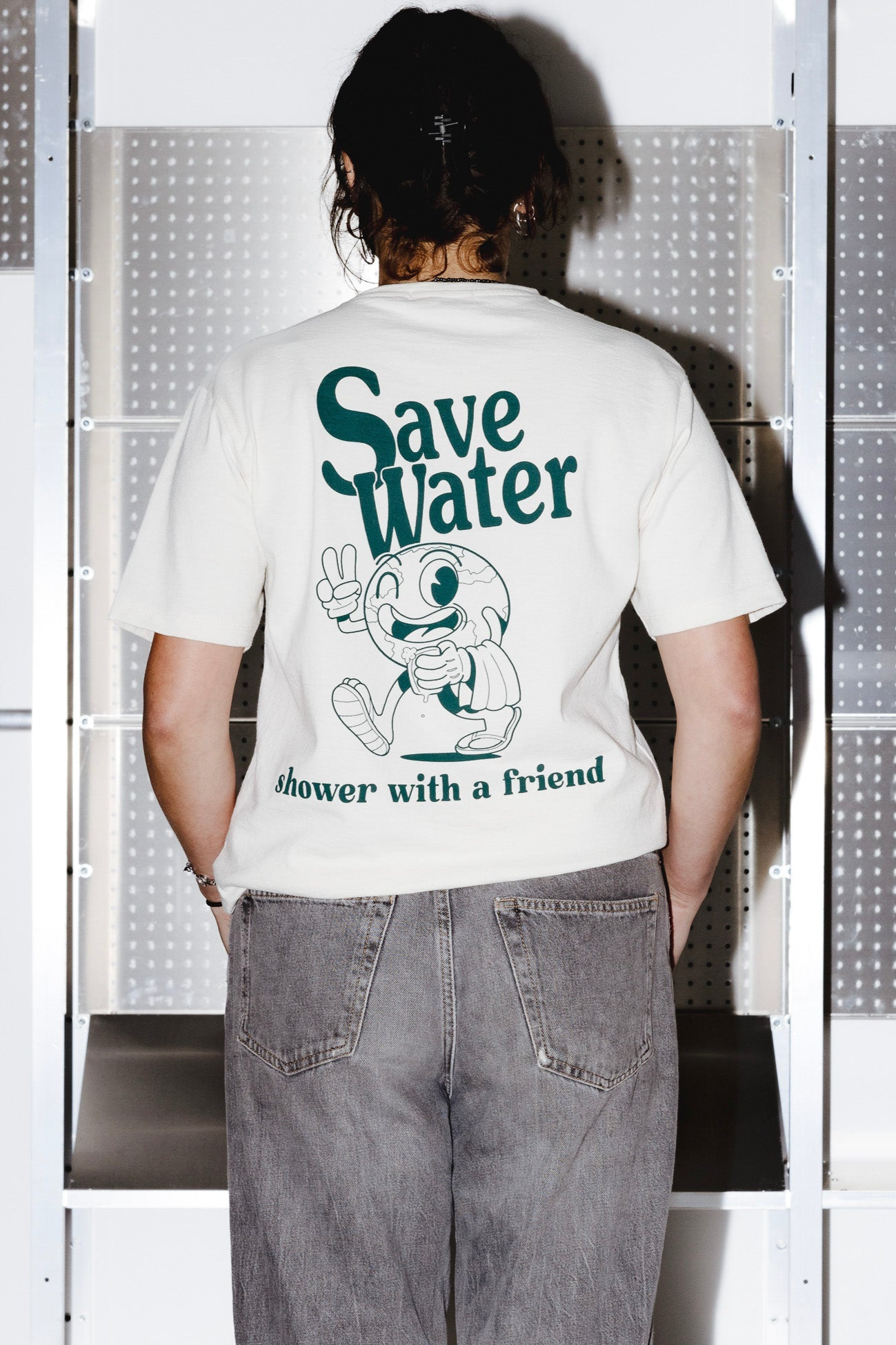Image of Lucid Collective dames vegan T-Shirt Vriend Crème/Groen