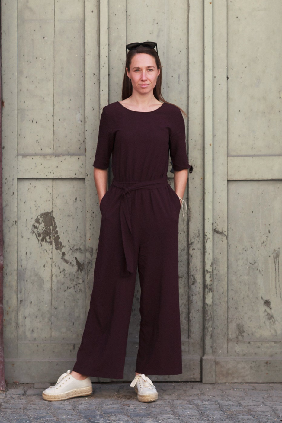 Lovjoi Damen vegan Jumpsuit Staine Halbarm Beet Rot