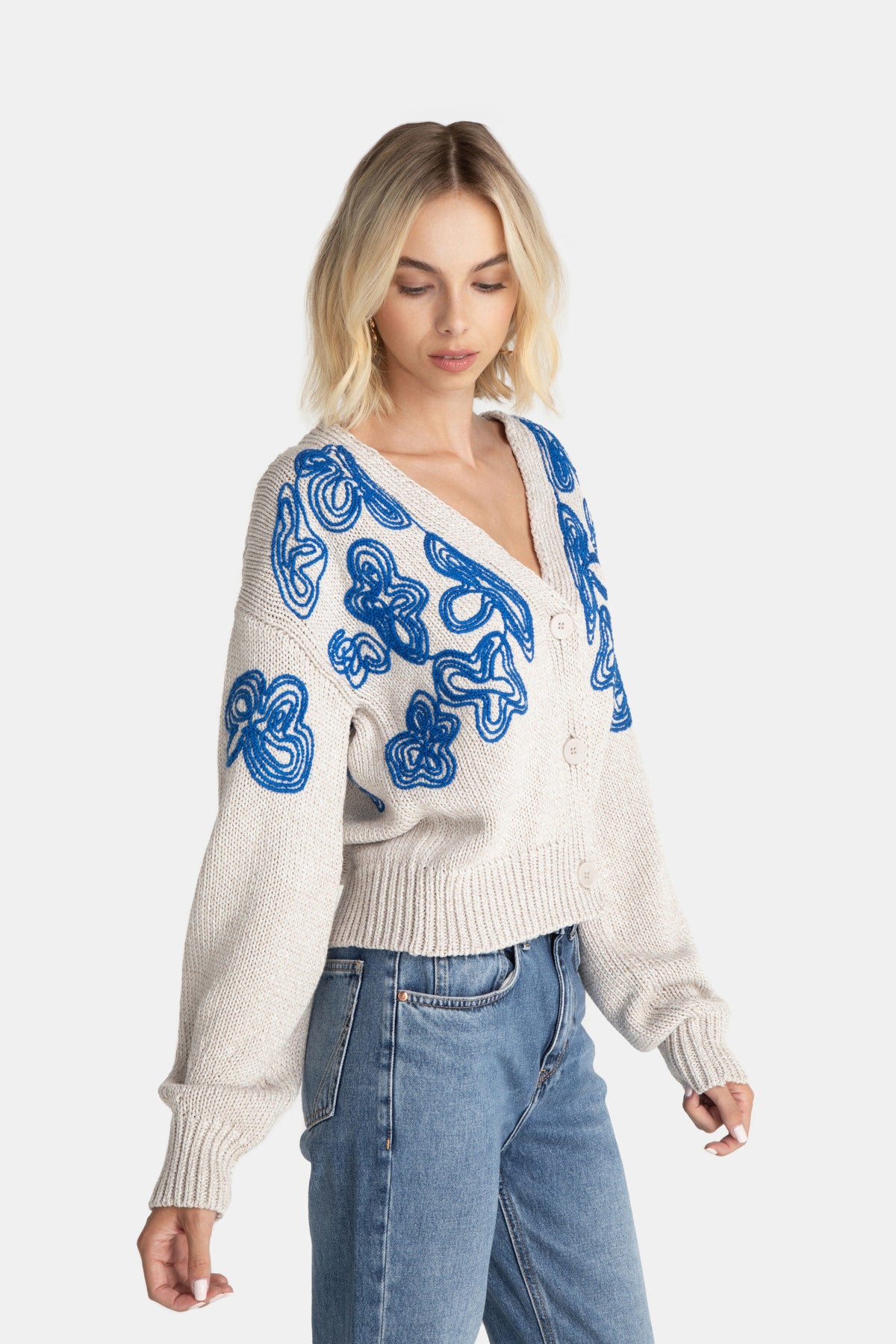 Image of LOVJOI dames vegan Cardigan Leylah Ecru Blauw