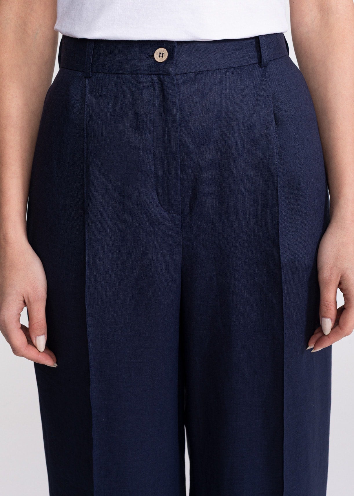 De IONESCU womens vegan Pants Figa Linen Navy Blue