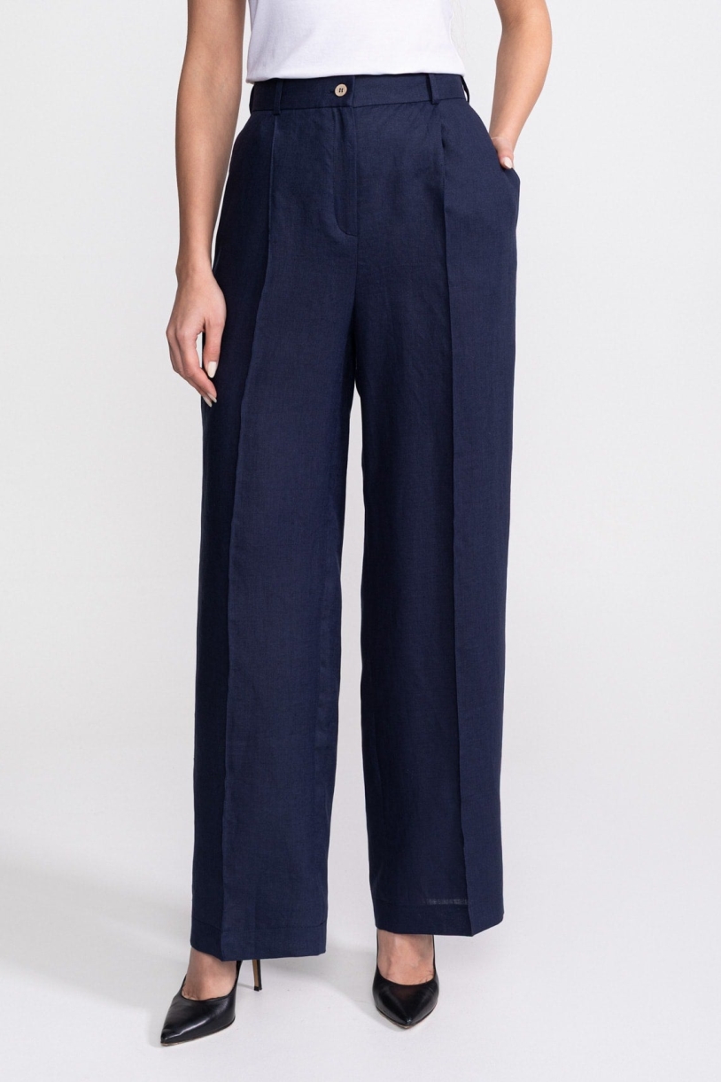 De IONESCU Damen vegan Hose Figa Leinen Marineblau
