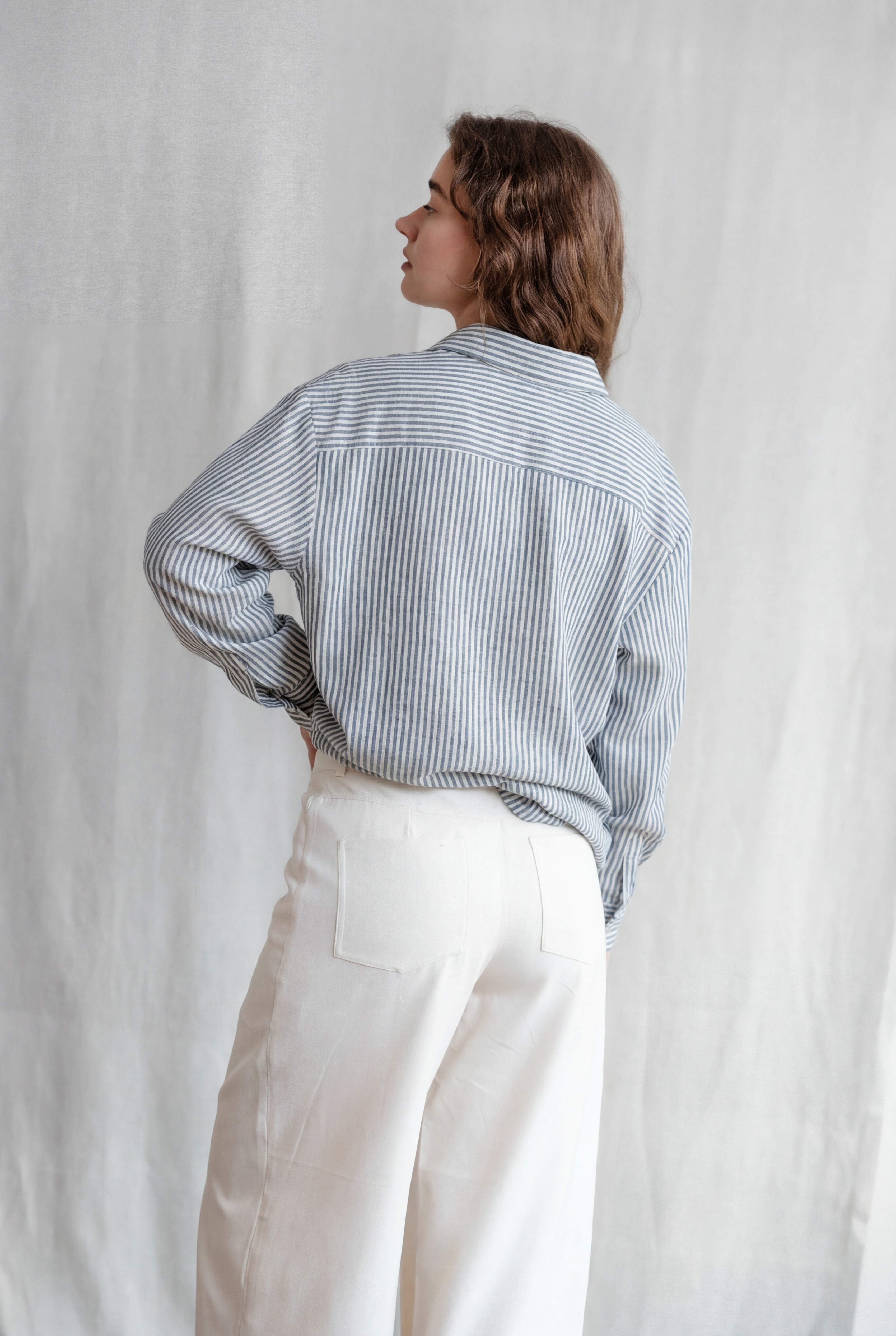 Jyoti Fair Works womens vegan Shirt Himat Striped Blue