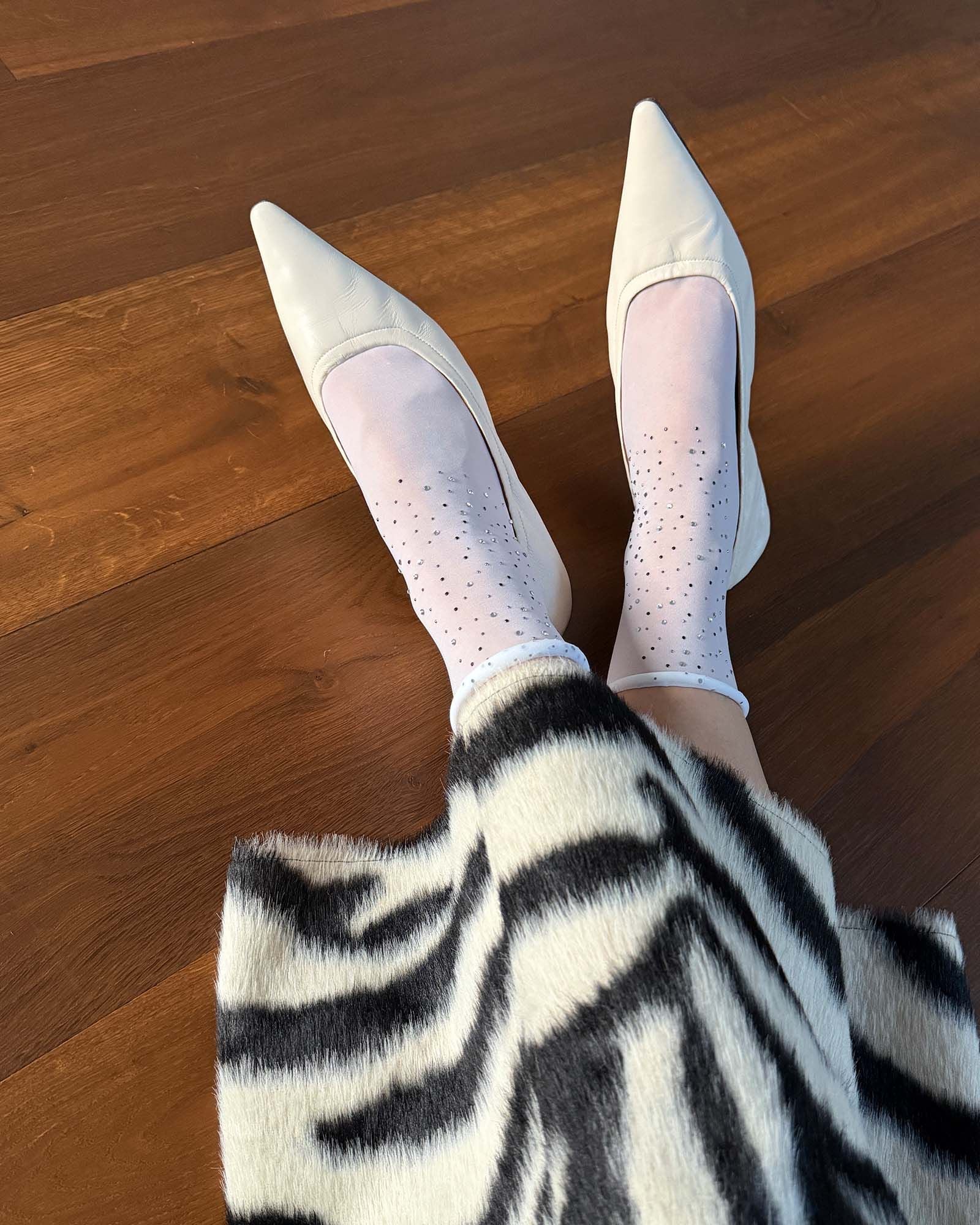 Swedish Stockings womens vegan Socks Pauline Rhinestone White