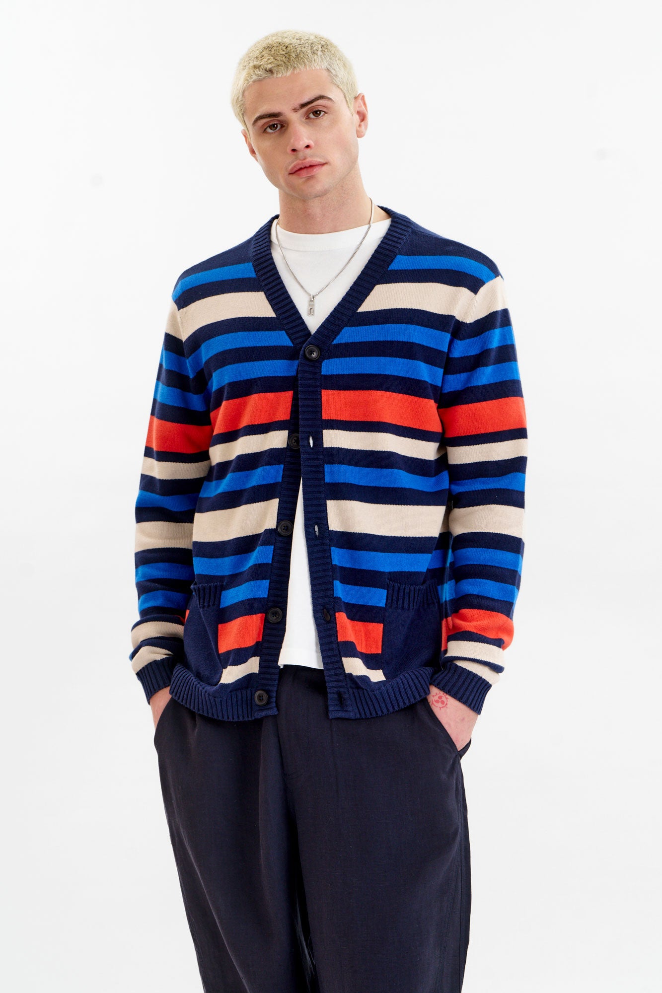 KOMODO Herren vegan Strickjacke Stripe Multicolour
