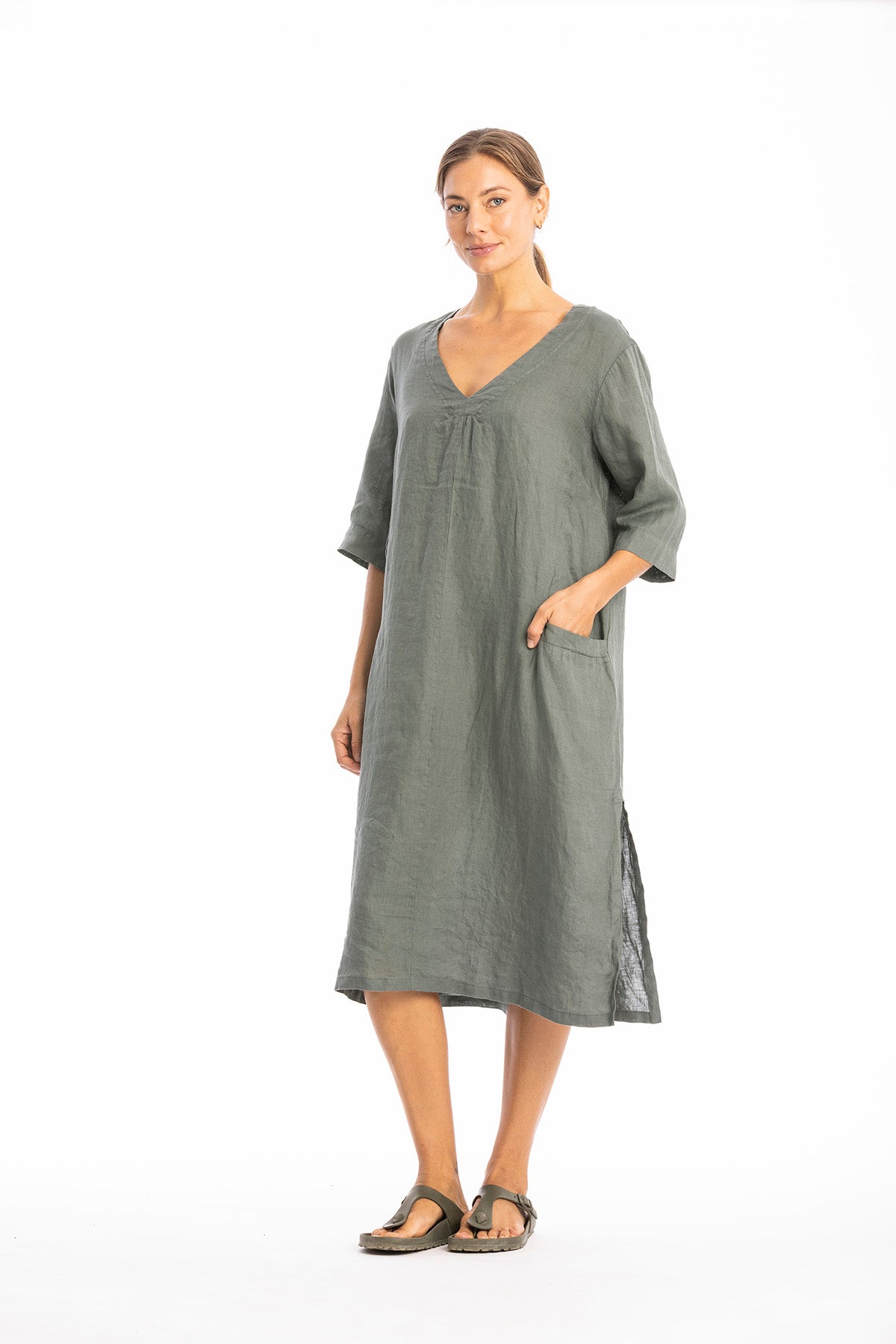 RAVENS VIEW IBIZA womens vegan Dress Isola Olive Green