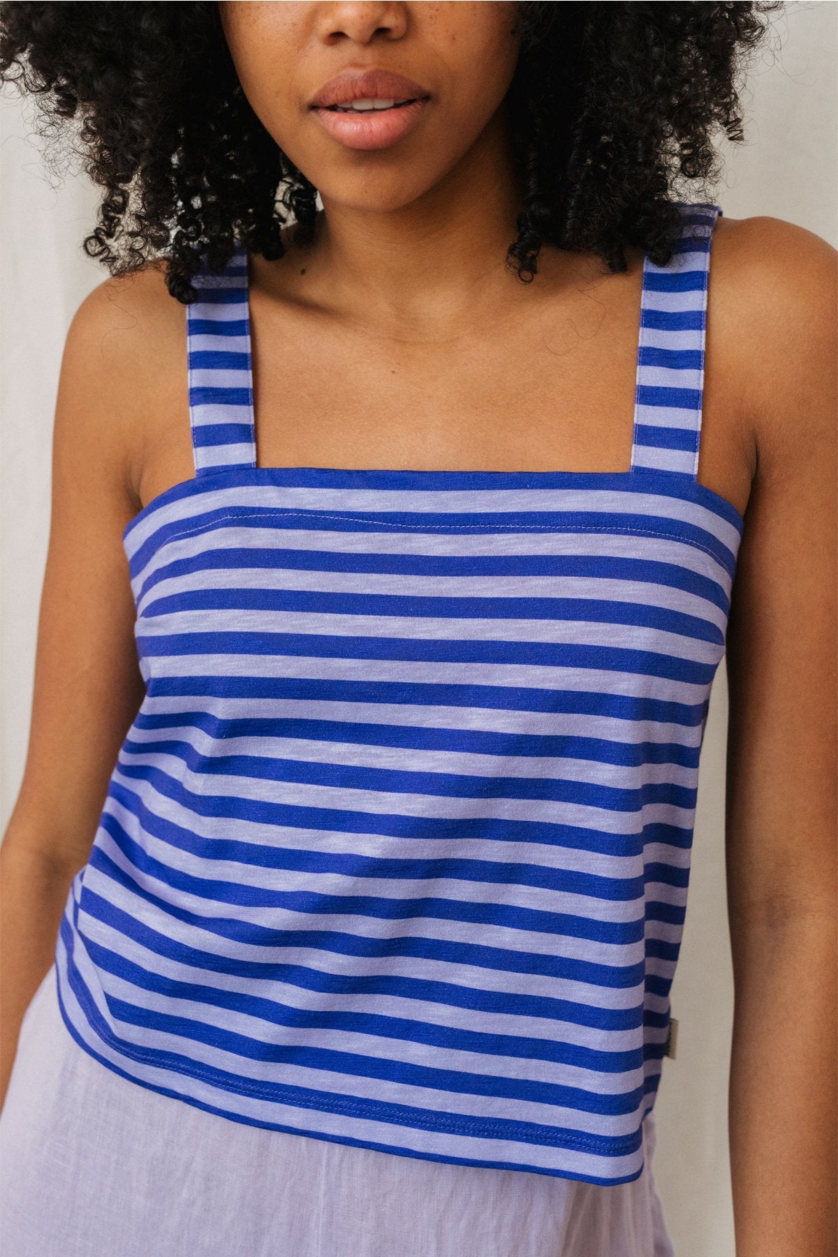 Image of TWOTHIRDS dames vegan Top Torsa Paarse Strepen