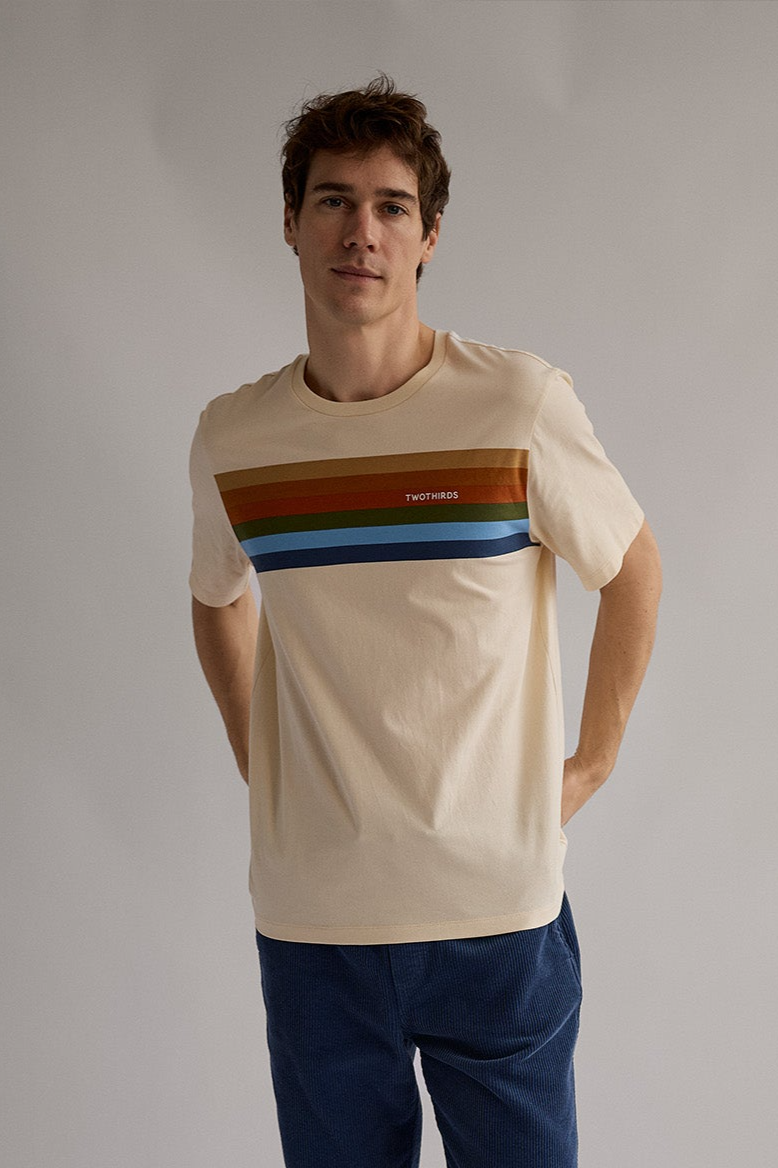 Image of TWOTHIRDS mannen vegan T-Shirt Popo Vintage Ecru Strepen