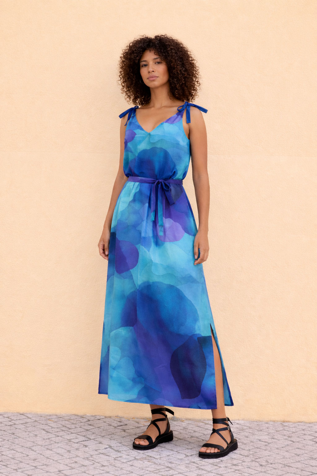 WiDDA Damen vegan Kleid Bowie Dark Clouds Blau