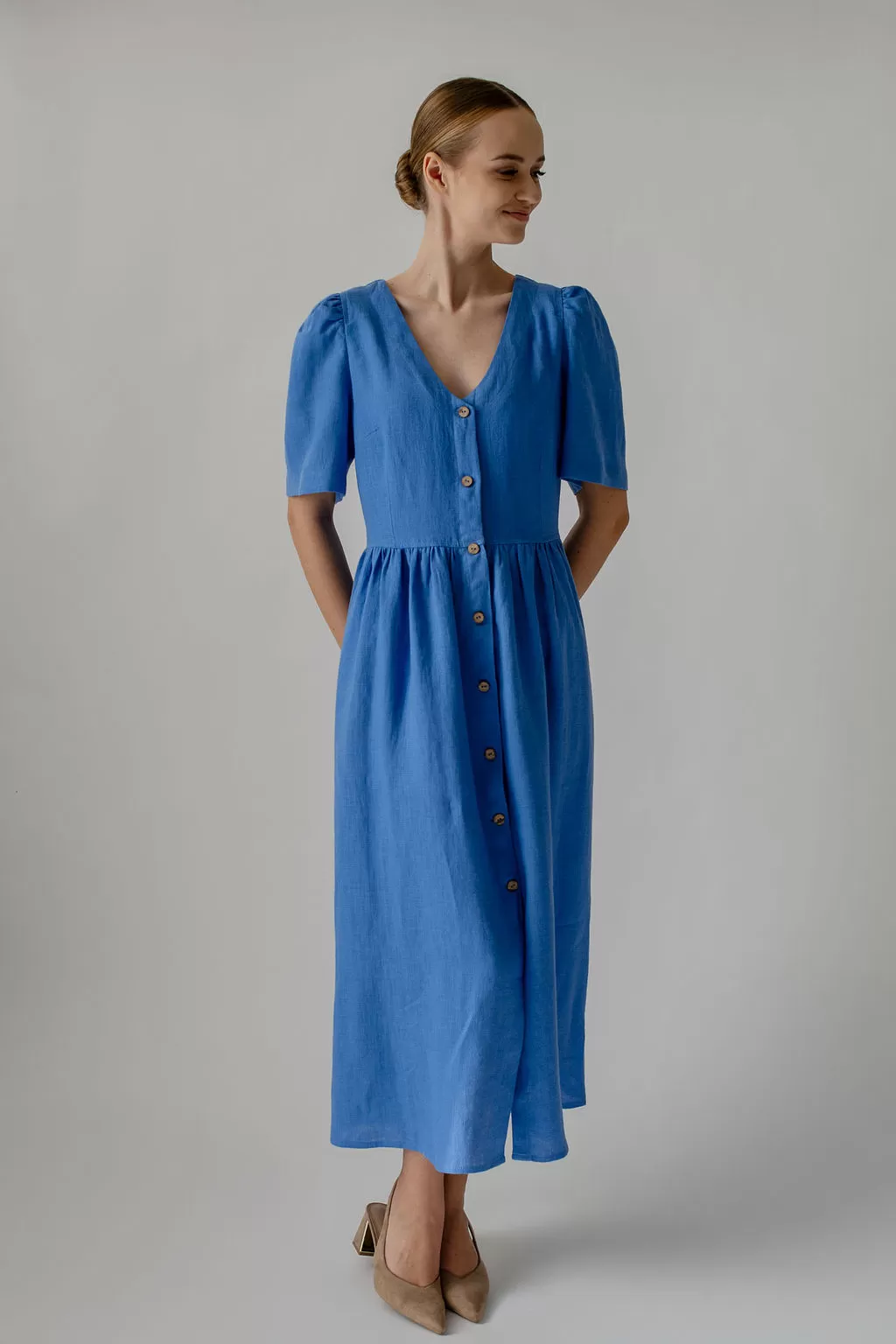 cornflower blue midi dress Reformation Jillian Halterneck Silk Midi Dress Blue main image 0