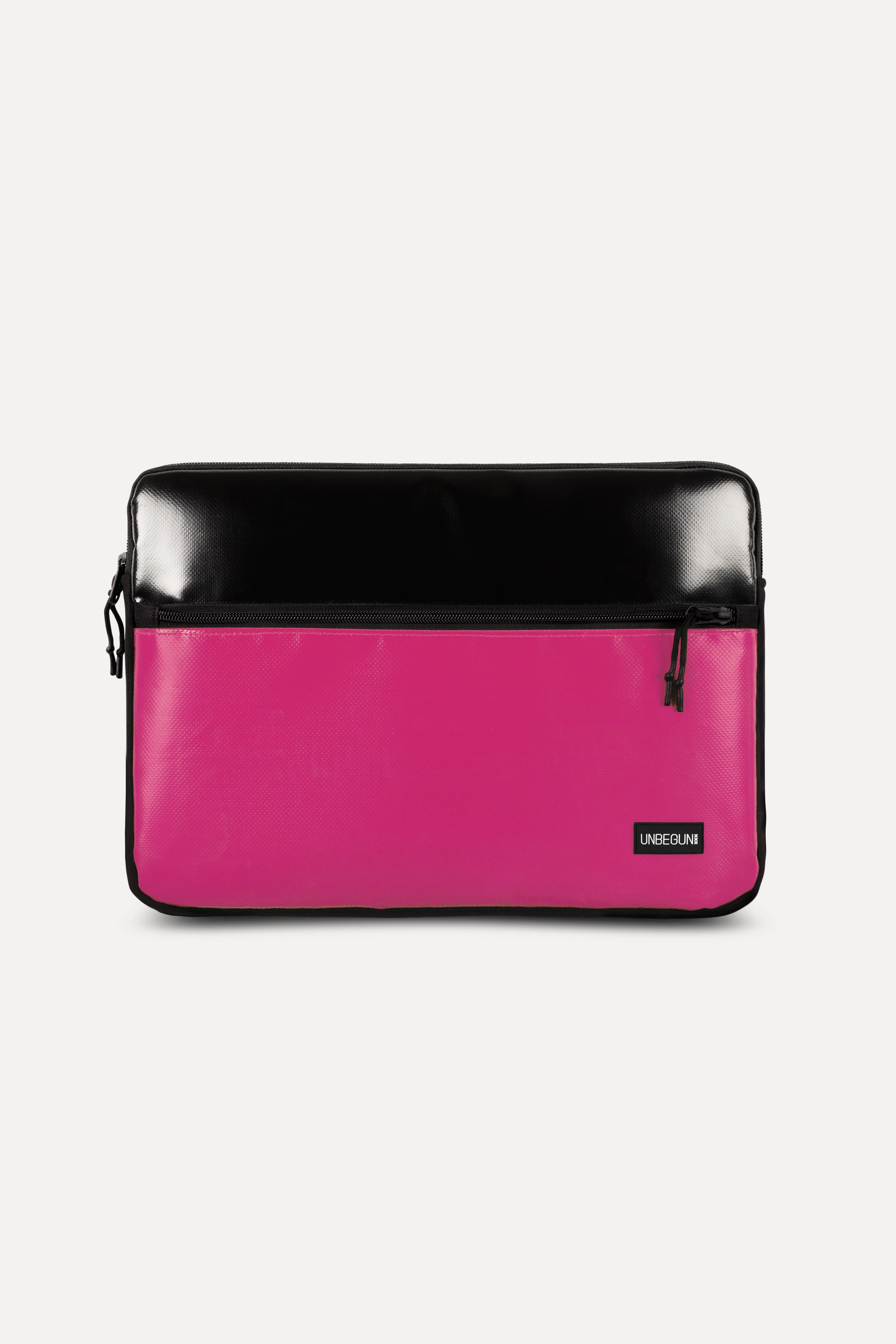 Image of UNBEGUN mannen vegan Laptop Hoes Met Voorvak Zwart/ Roze